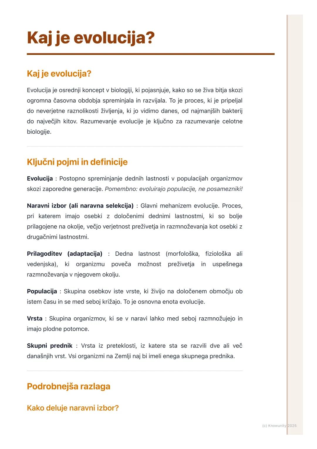 # Kaj je evolucija?

Kaj je evolucija?

Evolucija je osrednji koncept v biologiji, ki pojasnjuje, kako so se živa bitja skozi
ogromna časovn