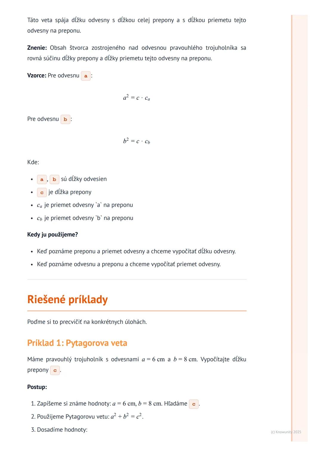 # Pytagorova veta a Euklidove vety

Úvod do témy

Dnes si zopakujeme Pytagorovu vetu a hlavne sa naučíme pracovať s Euklidovými
vetami. Tiet