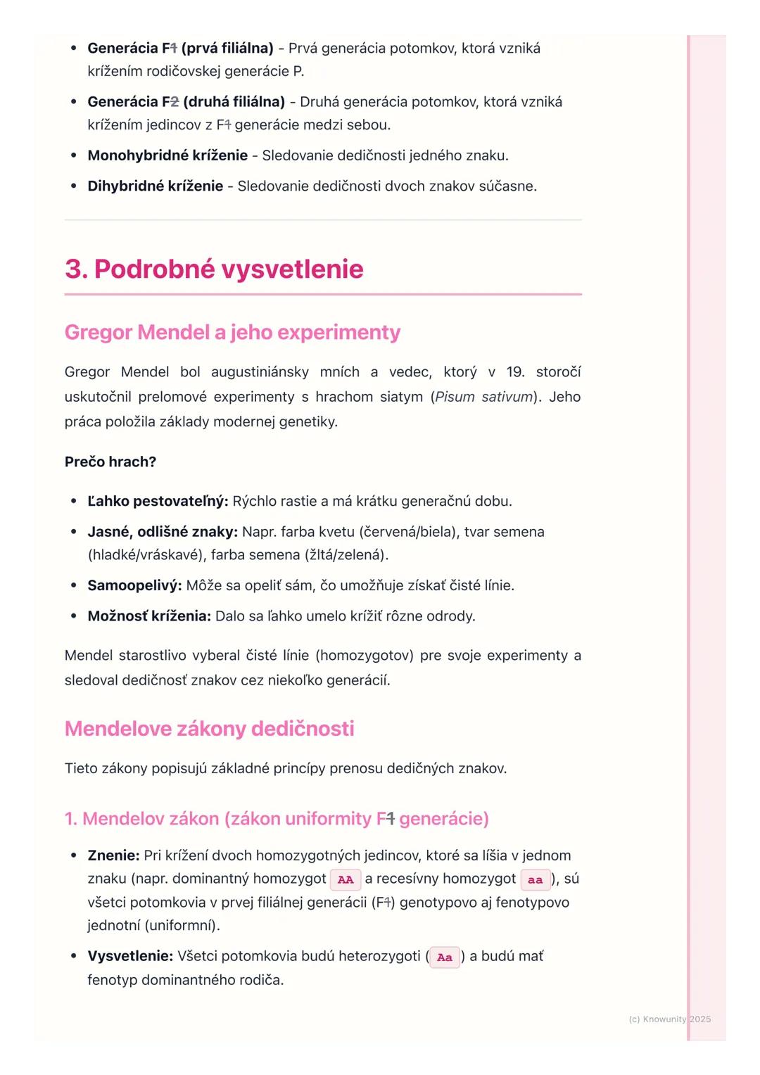 # Mendelovská genetika

1. Prehľad mendelovskej genetiky

Mendelovská genetika je základný kameň nášho chápania dedičnosti. Je to
oblasť bio