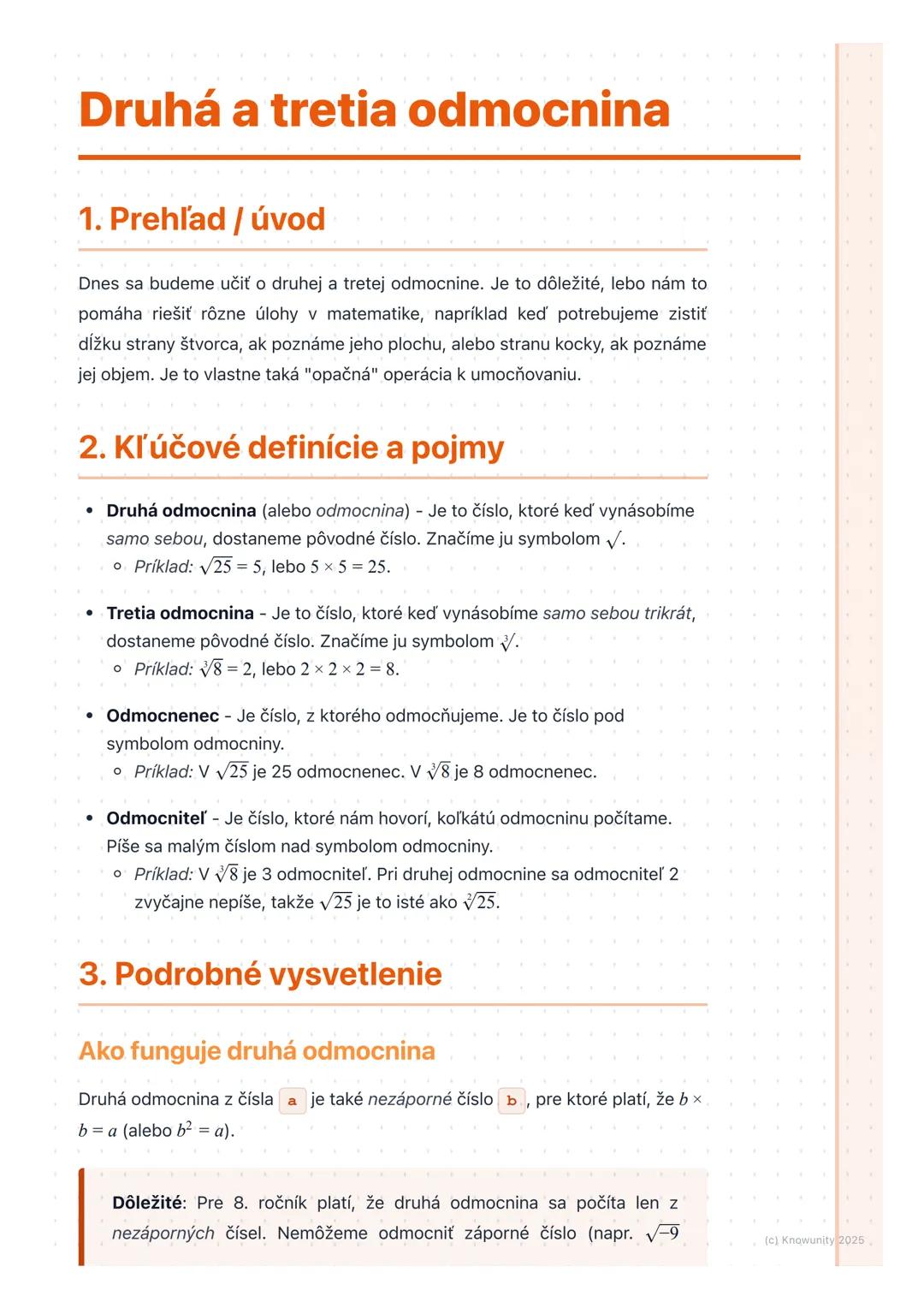 Druhá a Tretia Odmocnina Jednoducho