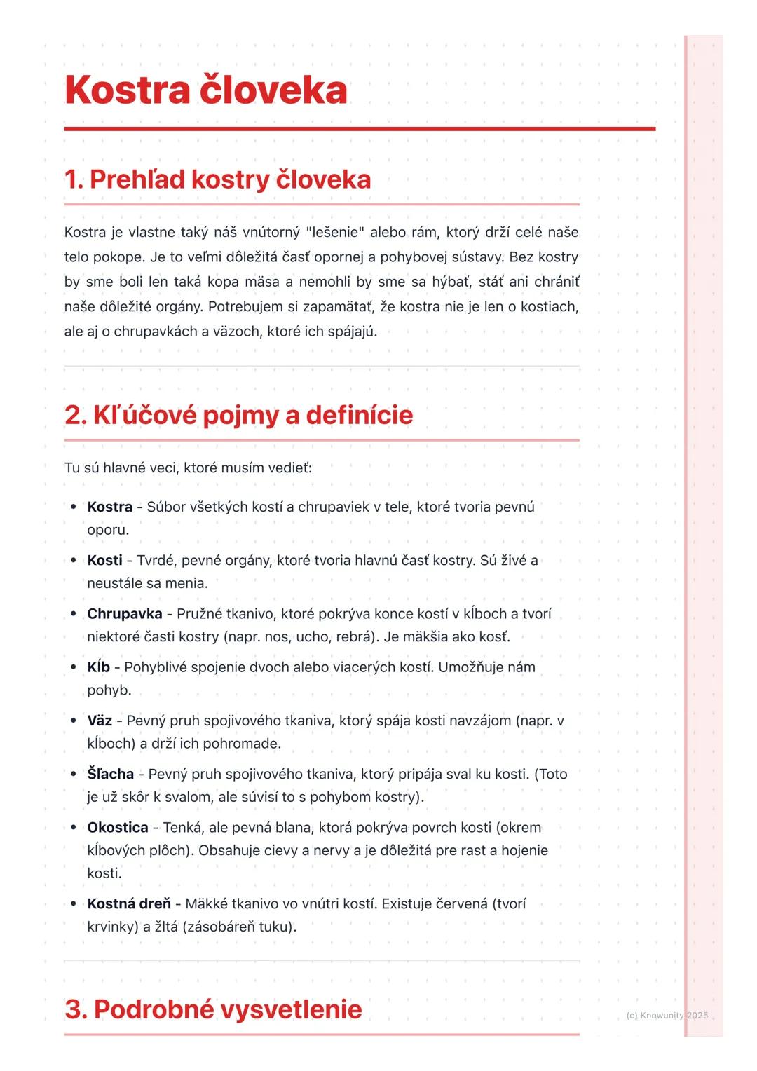 # Kostra človeka

## 1. Prehľad kostry človeka

Kostra je vlastne taký náš vnútorný "lešenie" alebo rám, ktorý drží celé naše
telo pokope. J