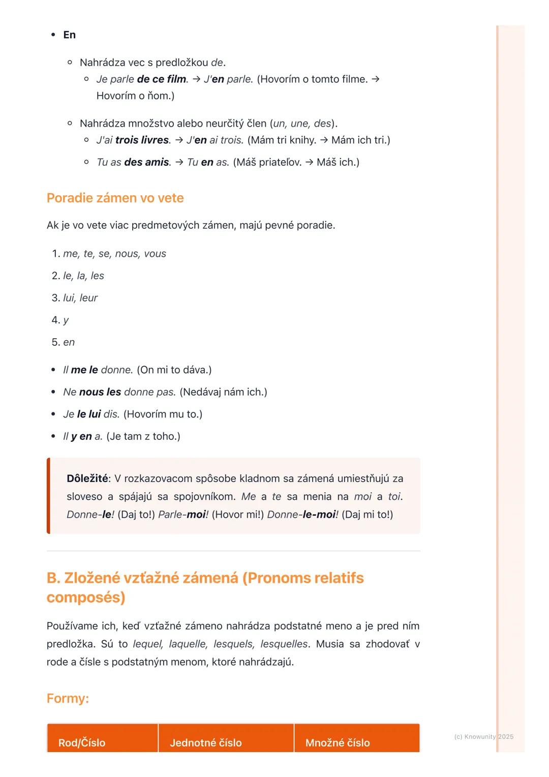 # Zámená (Pronoms personnels
compléments, Pronoms
relatifs composés)

1. Úvod a prehľad

Dnes sa pozrieme na zámená, ktoré sú v slovenčine č