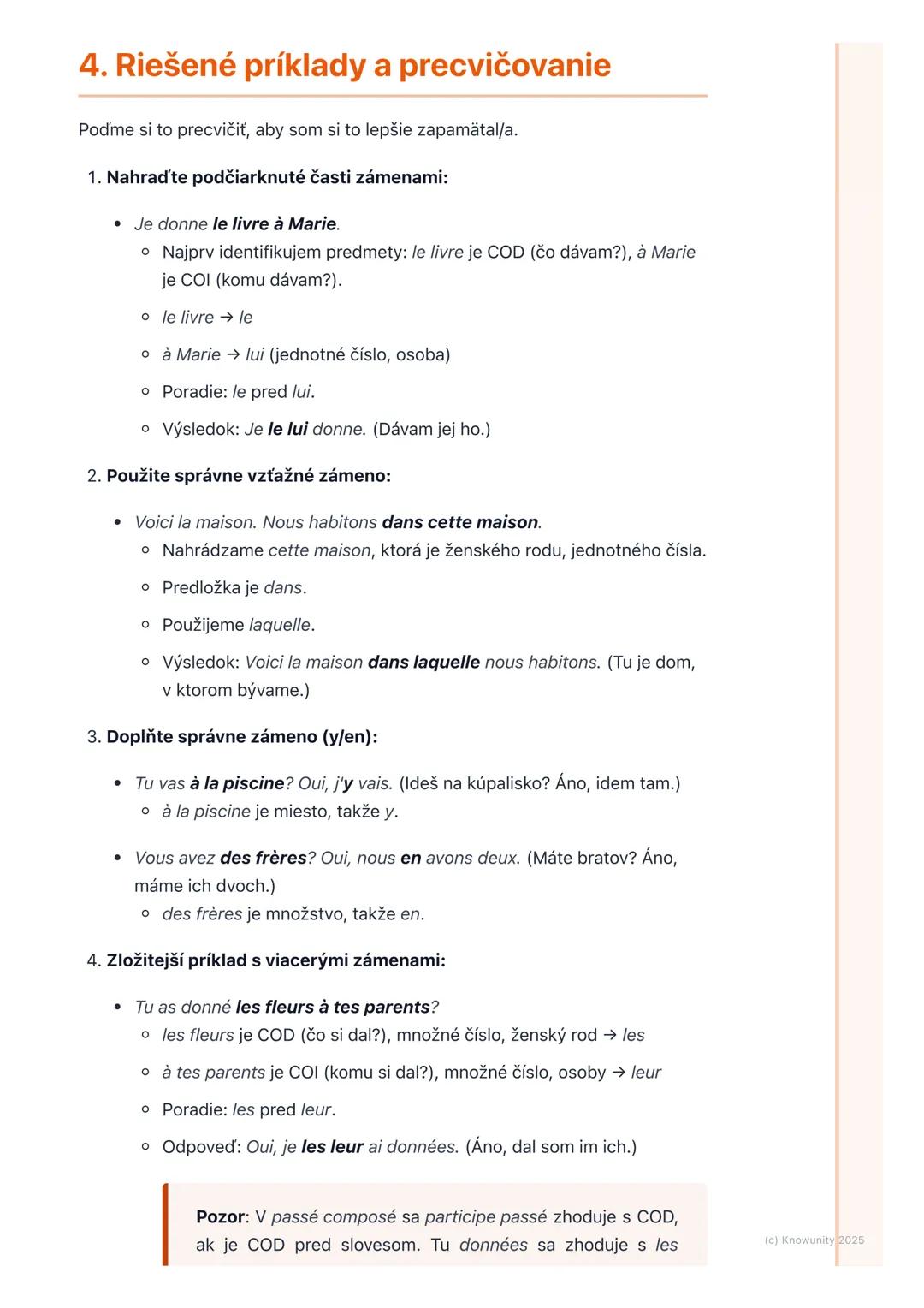 # Zámená (Pronoms personnels
compléments, Pronoms
relatifs composés)

1. Úvod a prehľad

Dnes sa pozrieme na zámená, ktoré sú v slovenčine č