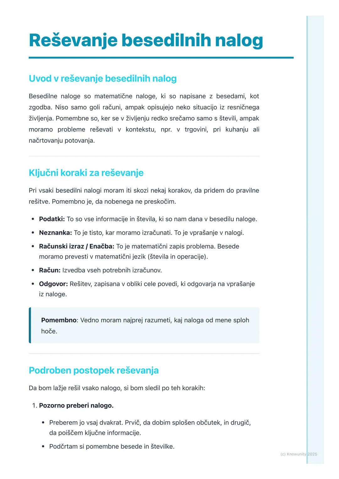# Reševanje besedilnih nalog

Uvod v reševanje besedilnih nalog

Besedilne naloge so matematične naloge, ki so napisane z besedami, kot
zgod