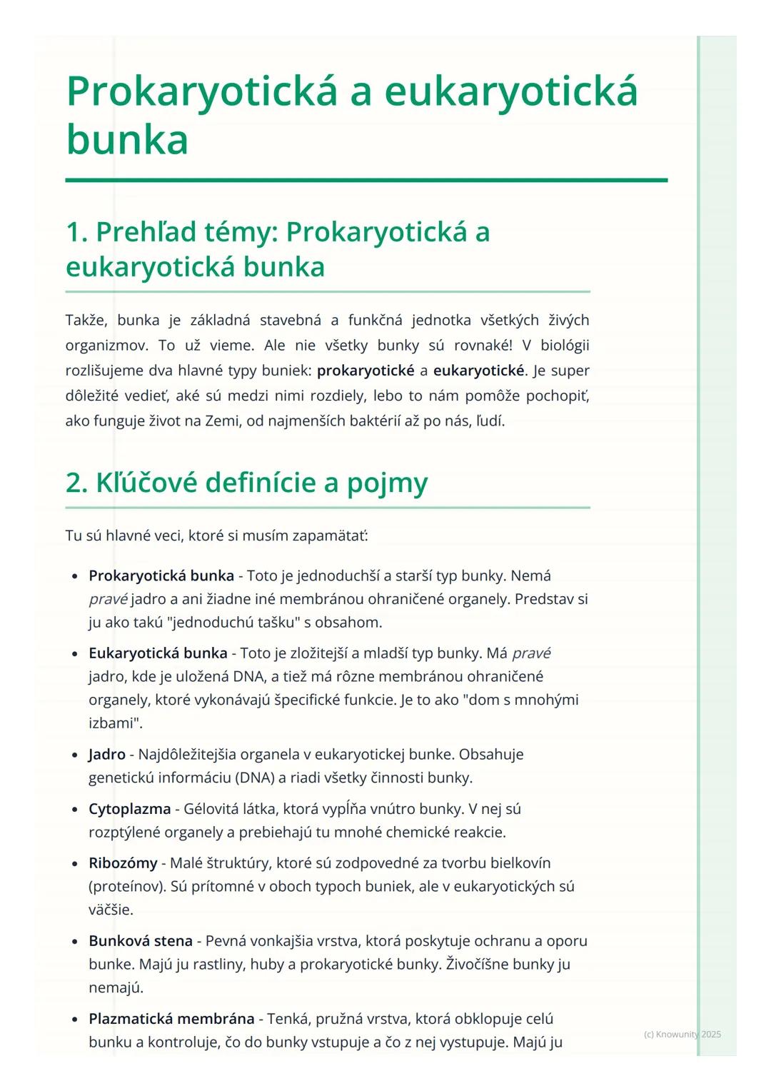 # Prokaryotická a eukaryotická
bunka

1. Prehľad témy: Prokaryotická a
eukaryotická bunka

Takže, bunka je základná stavebná a funkčná jedno