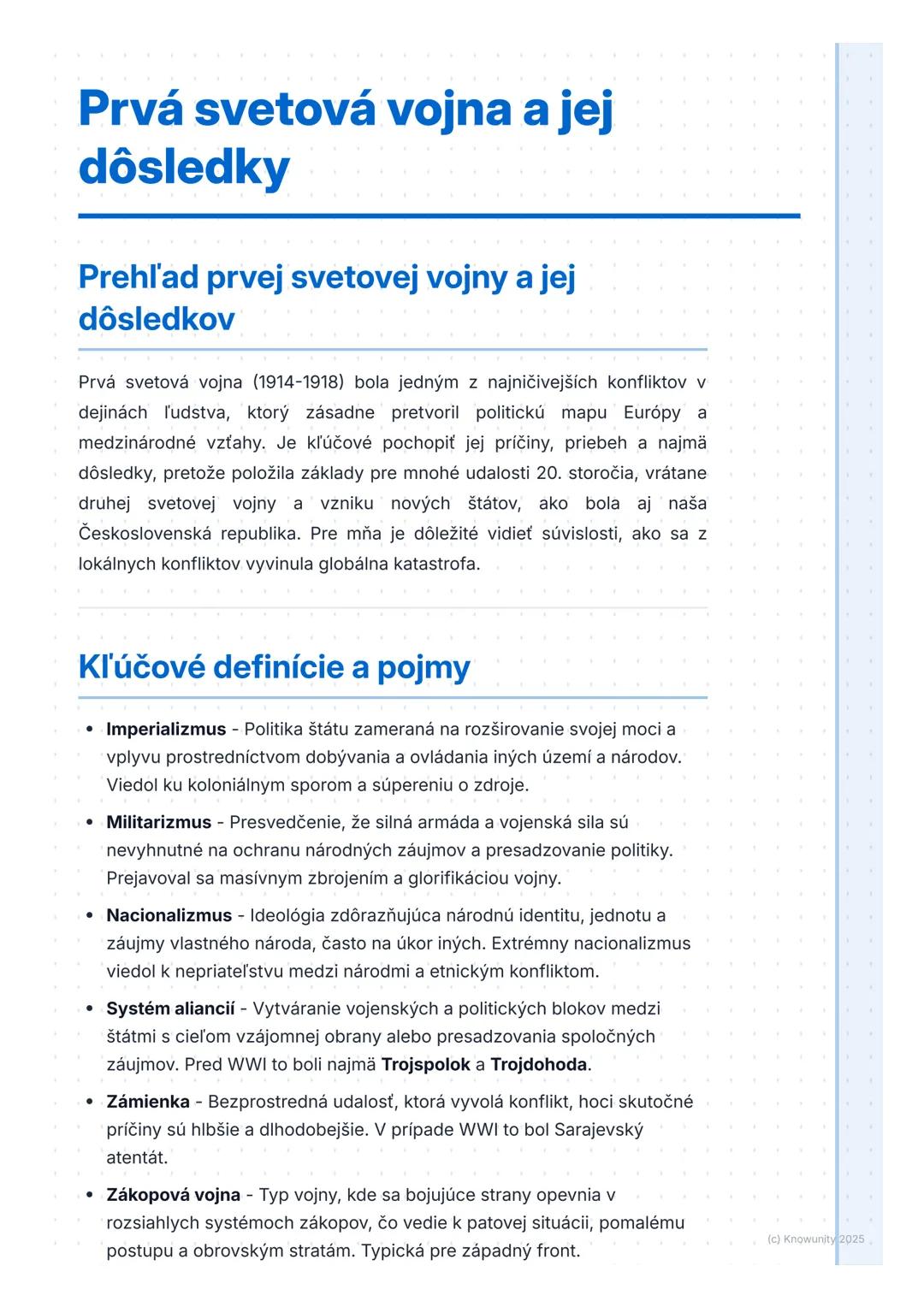 # Prvá svetová vojna a jej
dôsledky

Prehľad prvej svetovej vojny a jej
dôsledkov

Prvá svetová vojna (1914-1918) bola jedným z najničivejší