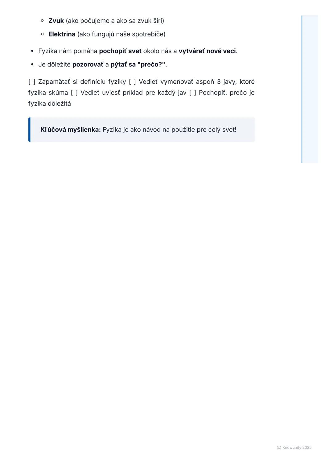 # Čo je fyzika?

1. Prehľad a úvod

Fyzika je super zaujímavá veda, ktorá nám pomáha pochopiť, ako funguje
svet okolo nás. Je to ako keď sa 