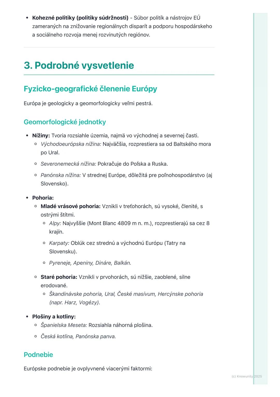 # Geografia Európy

## 1. Úvod do geografie Európy

Európa je kontinent s obrovskou rozmanitosťou od vysokých hôr po rozsiahle
nížiny, od hu