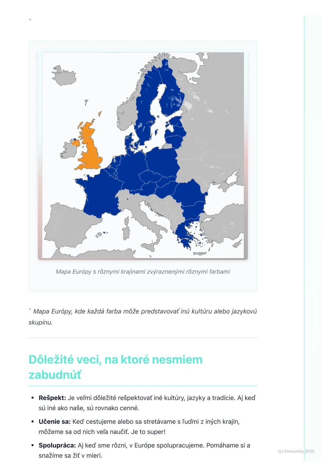 # Rozmanitosť Európy

## Úvod do rozmanitosti Európy

Európa je náš domov a je naozaj veľmi zaujímavá. Nie je to len jeden veľký štát,
ale v