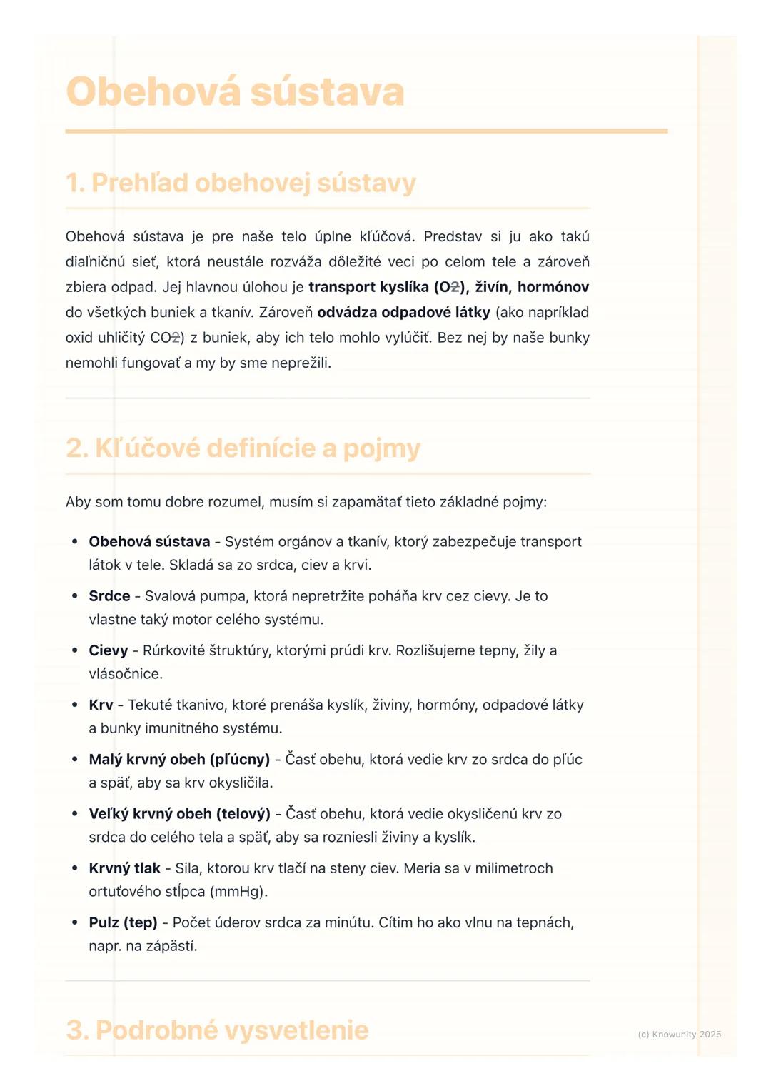 # Obehová sústava

## 1. Prehľad obehovej sústavy

Obehová sústava je pre naše telo úplne kľúčová. Predstav si ju ako takú
diaľničnú sieť, k