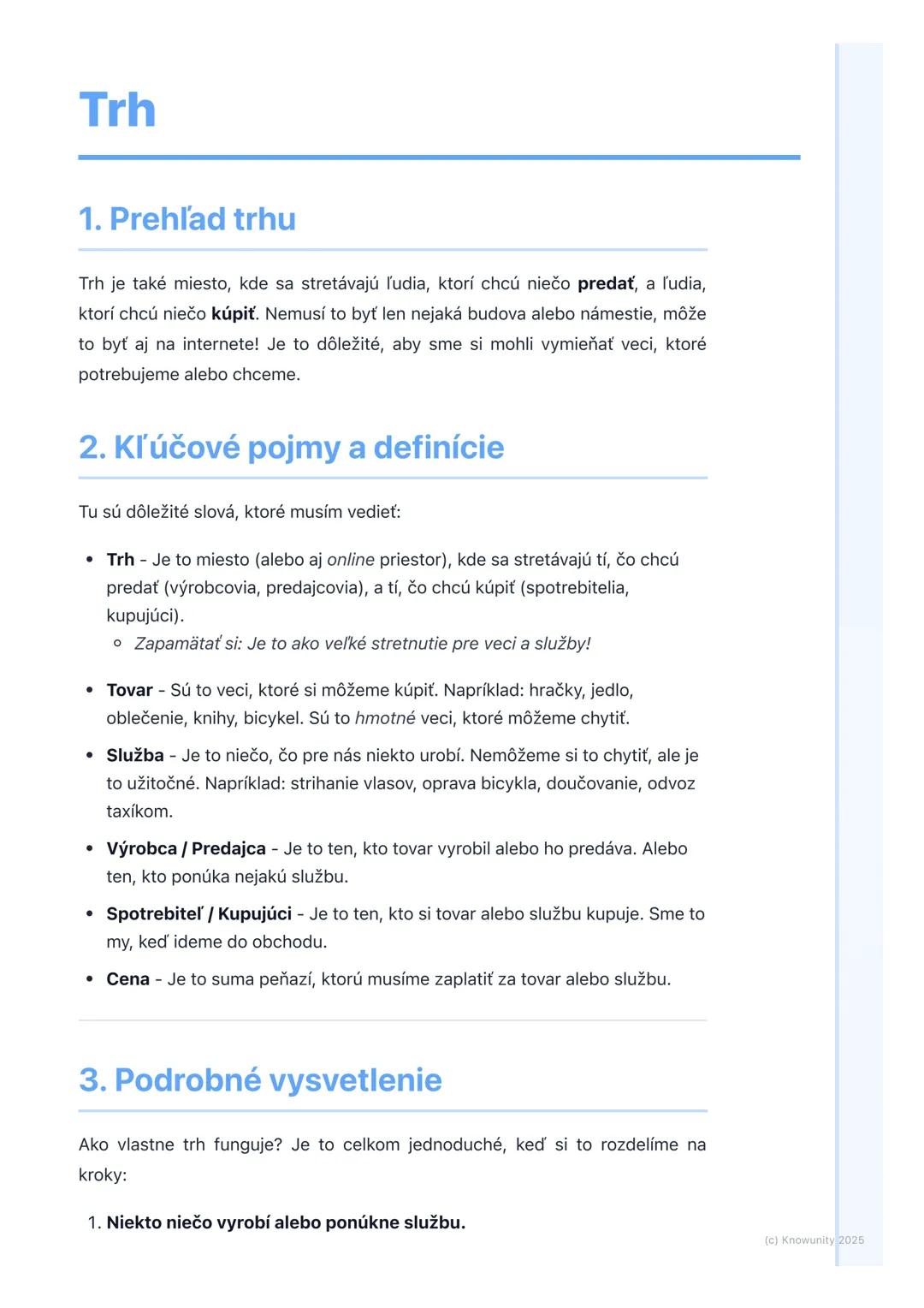 # Trh

1. Prehľad trhu

Trh je také miesto, kde sa stretávajú ľudia, ktorí chcú niečo predať, a ľudia,
ktorí chcú niečo kúpiť. Nemusí to byť