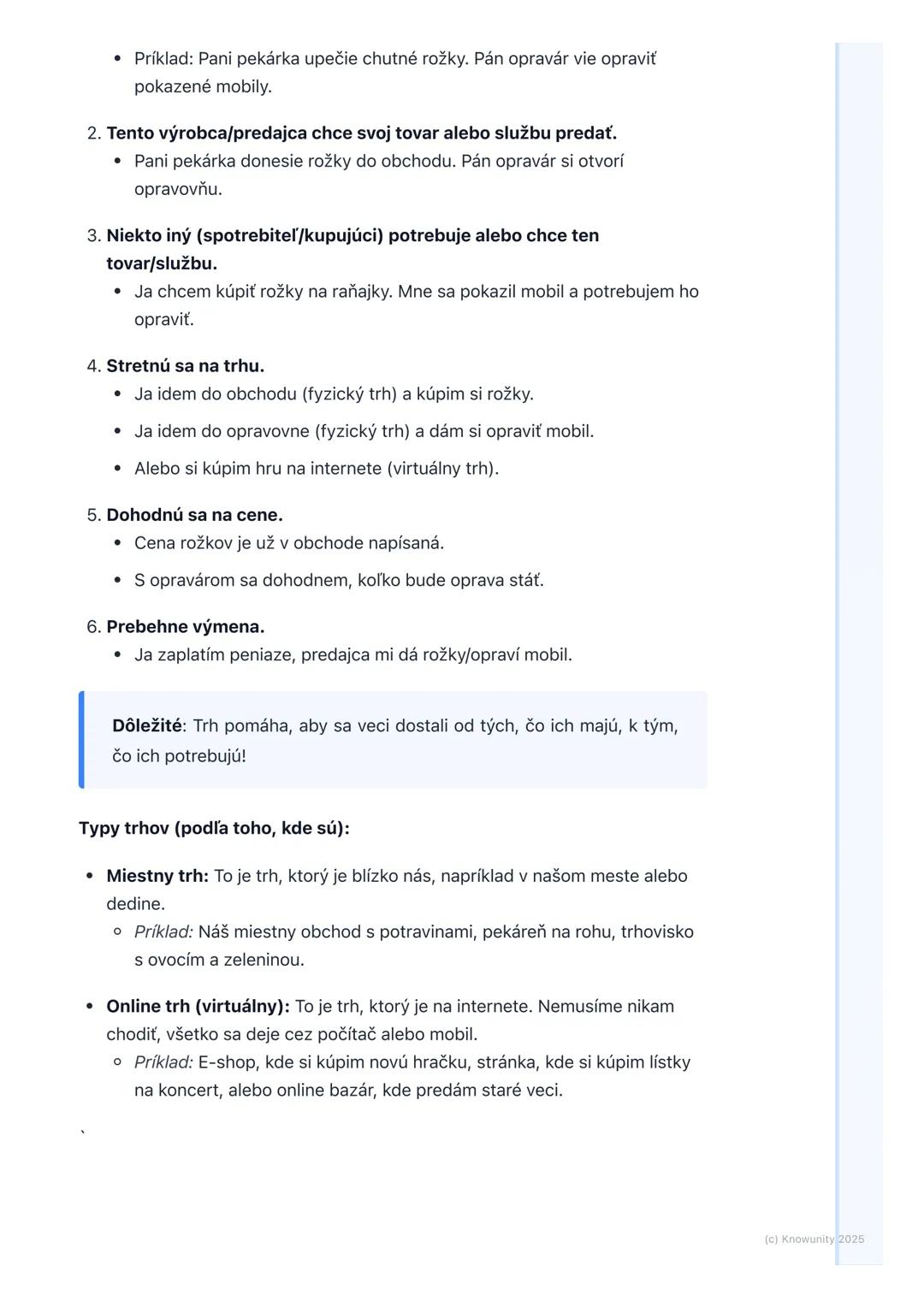 # Trh

1. Prehľad trhu

Trh je také miesto, kde sa stretávajú ľudia, ktorí chcú niečo predať, a ľudia,
ktorí chcú niečo kúpiť. Nemusí to byť