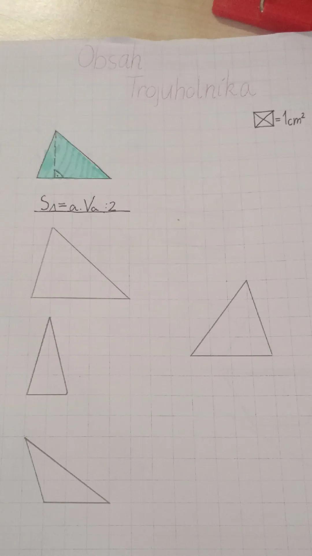 # Obsah

# Trojuholníka

$\square = 1cm^2$

$S_\triangle = a.V_a : 2$