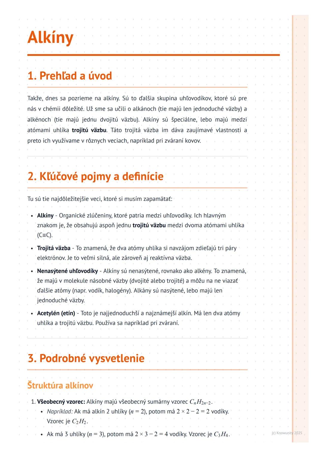 # Alkíny

1. Prehľad a úvod

Takže, dnes sa pozrieme na alkíny. Sú to ďalšia skupina uhľovodíkov, ktoré sú pre
nás v chémii dôležité. Už sme