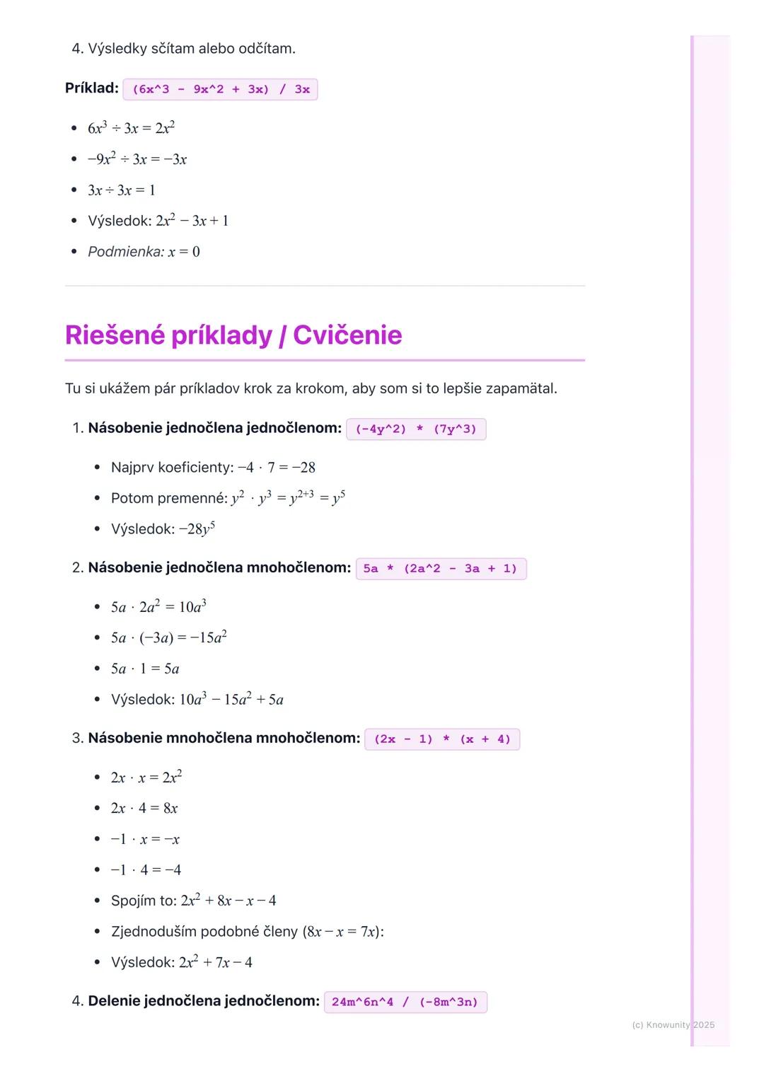 # Násobenie a delenie výrazov

Prehľad

Dnes si zopakujeme násobenie a delenie algebraických výrazov. Je to dôležité,
lebo nám to pomáha zje