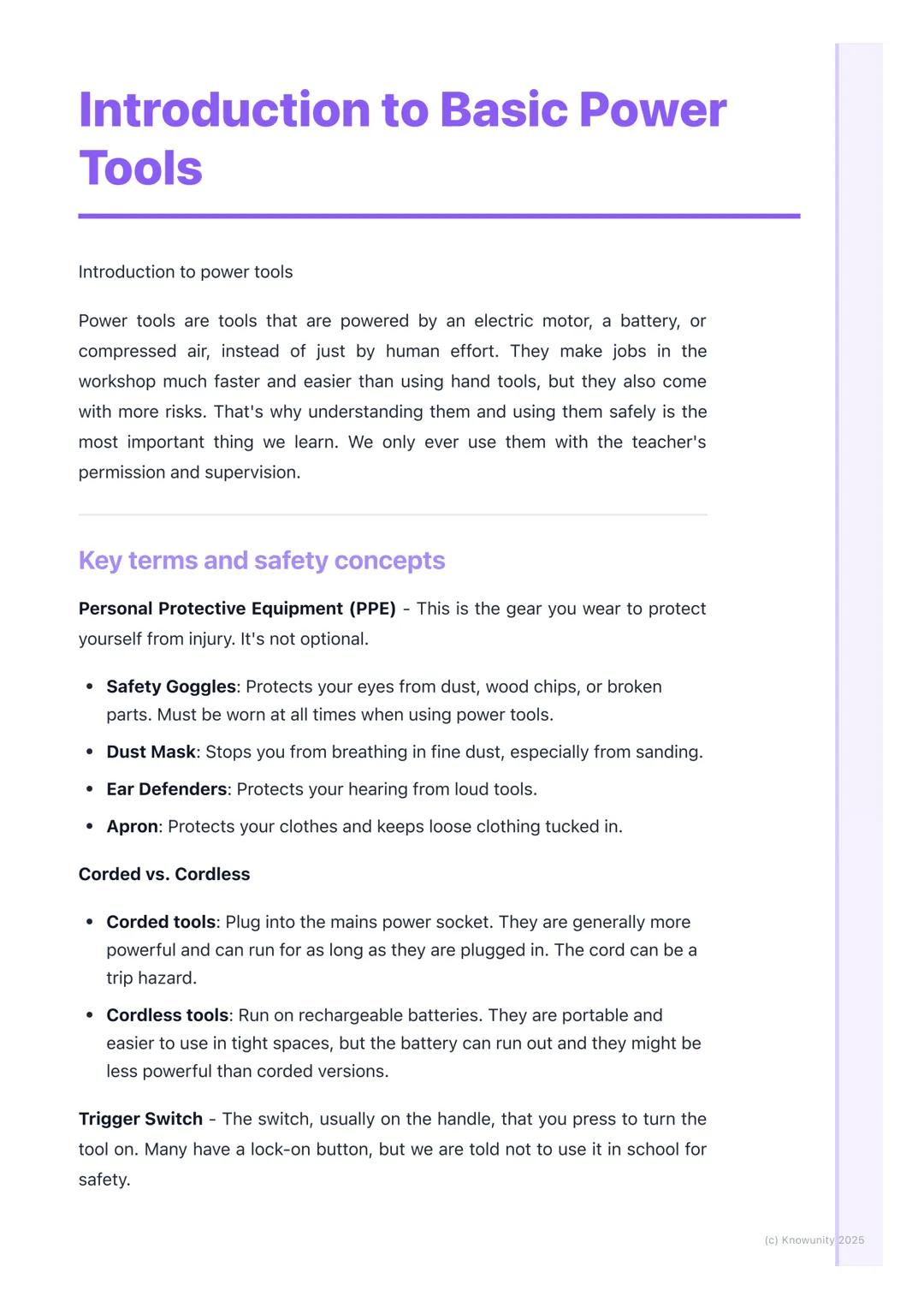 # Introduction to Basic Power
Tools

Introduction to power tools

Power tools are tools that are powered by an electric motor, a battery, or