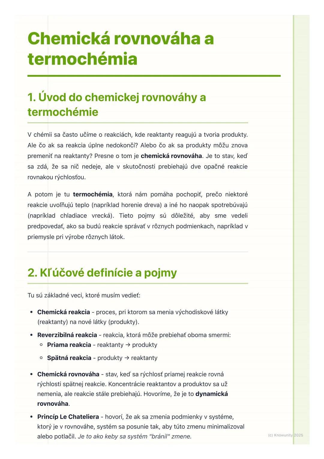 # Chemická rovnováha a
termochémia

1. Úvod do chemickej rovnováhy a
termochémie

V chémii sa často učíme o reakciách, kde reaktanty reagujú