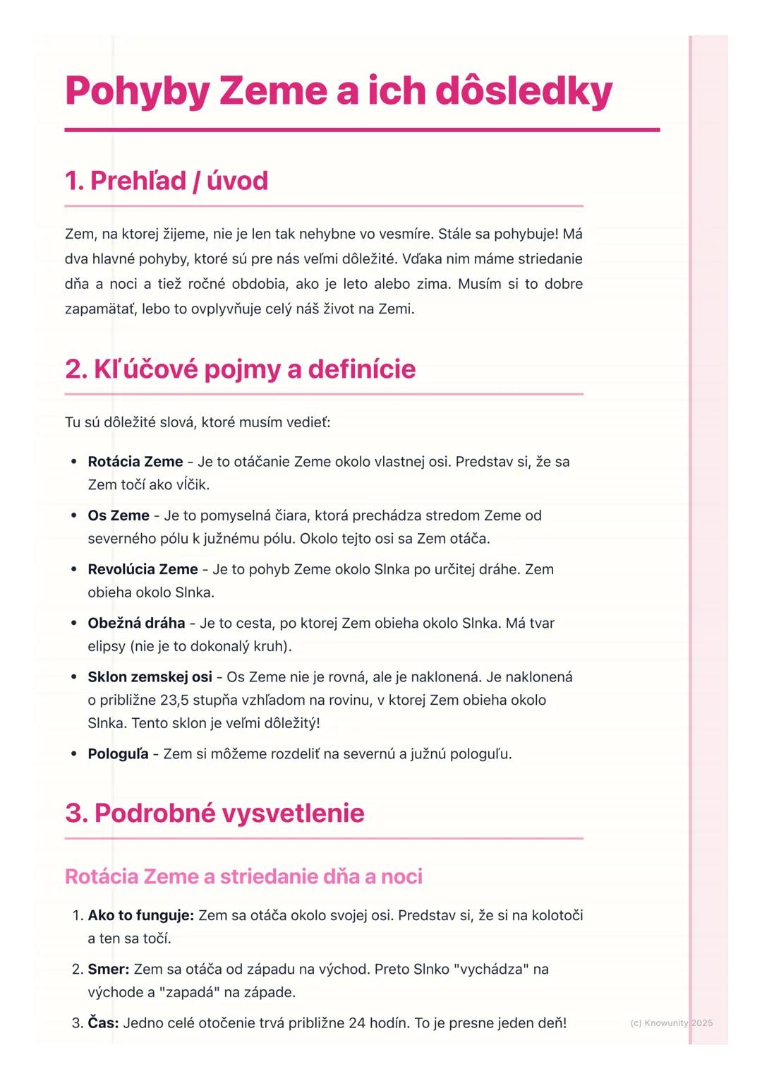 # Pohyby Zeme a ich dôsledky

1. Prehľad / úvod

Zem, na ktorej žijeme, nie je len tak nehybne vo vesmíre. Stále sa pohybuje! Má
dva hlavné 