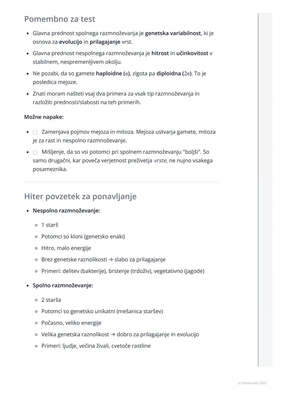 # Nespolno in spolno
razmnoževanje

Uvod v razmnoževanje

Razmnoževanje je eden od temeljnih znakov življenja. To je proces, s katerim
organ