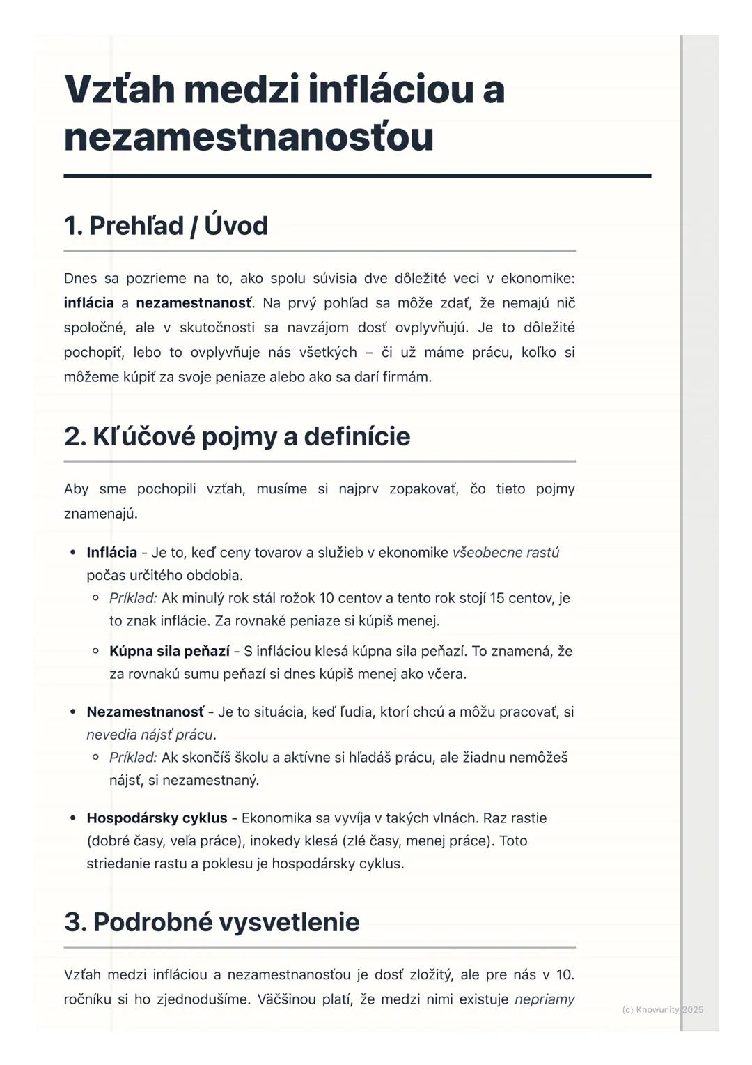 # Vzťah medzi infláciou a
nezamestnanosťou

1. Prehľad / Úvod

Dnes sa pozrieme na to, ako spolu súvisia dve dôležité veci v ekonomike:
infl