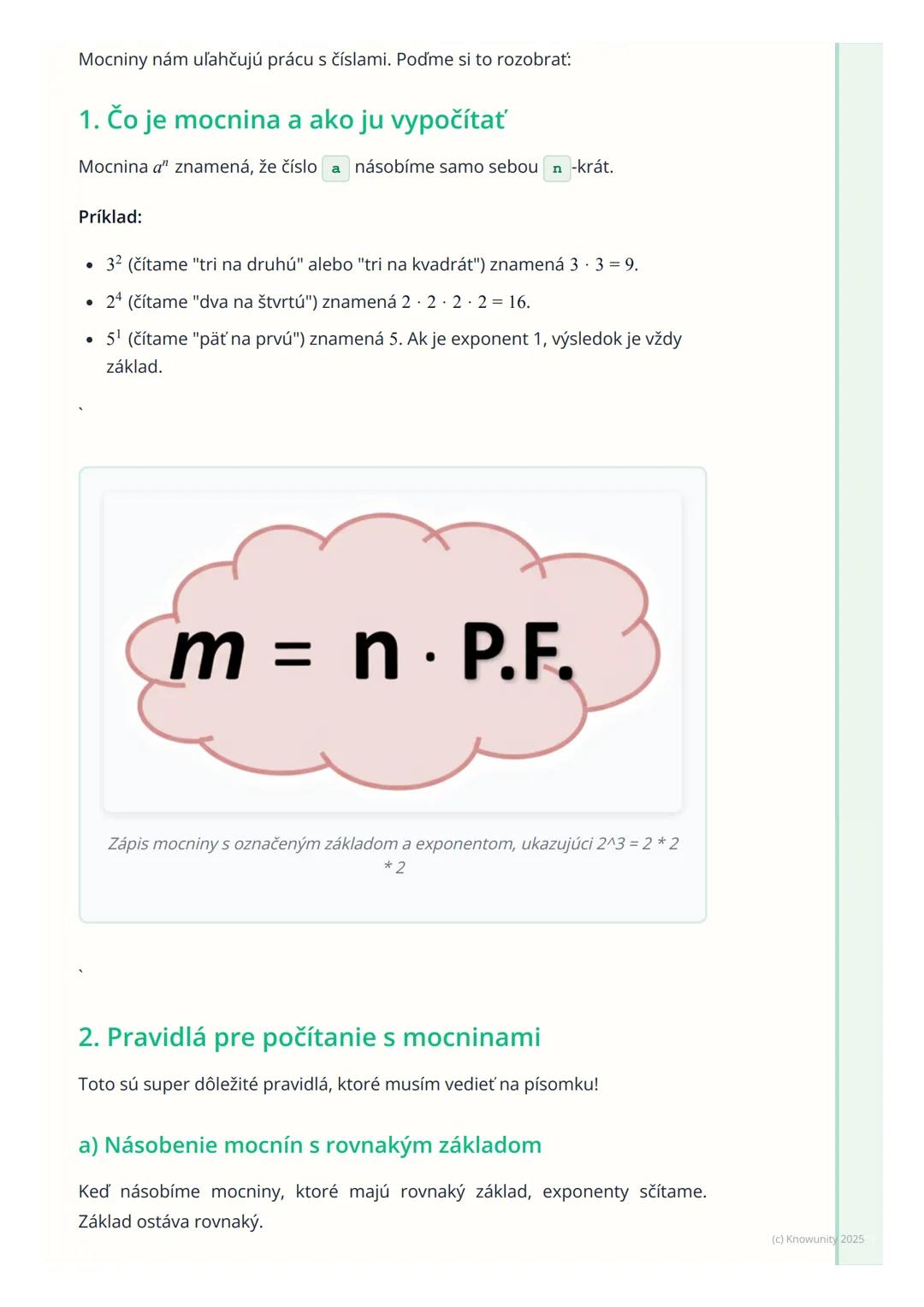 # Mocniny s prirodzeným
exponentom

Úvod do mocnín

Ahoj! Dnes si robím poznámky k mocninám s prirodzeným exponentom. Je to
dôležitá téma, l