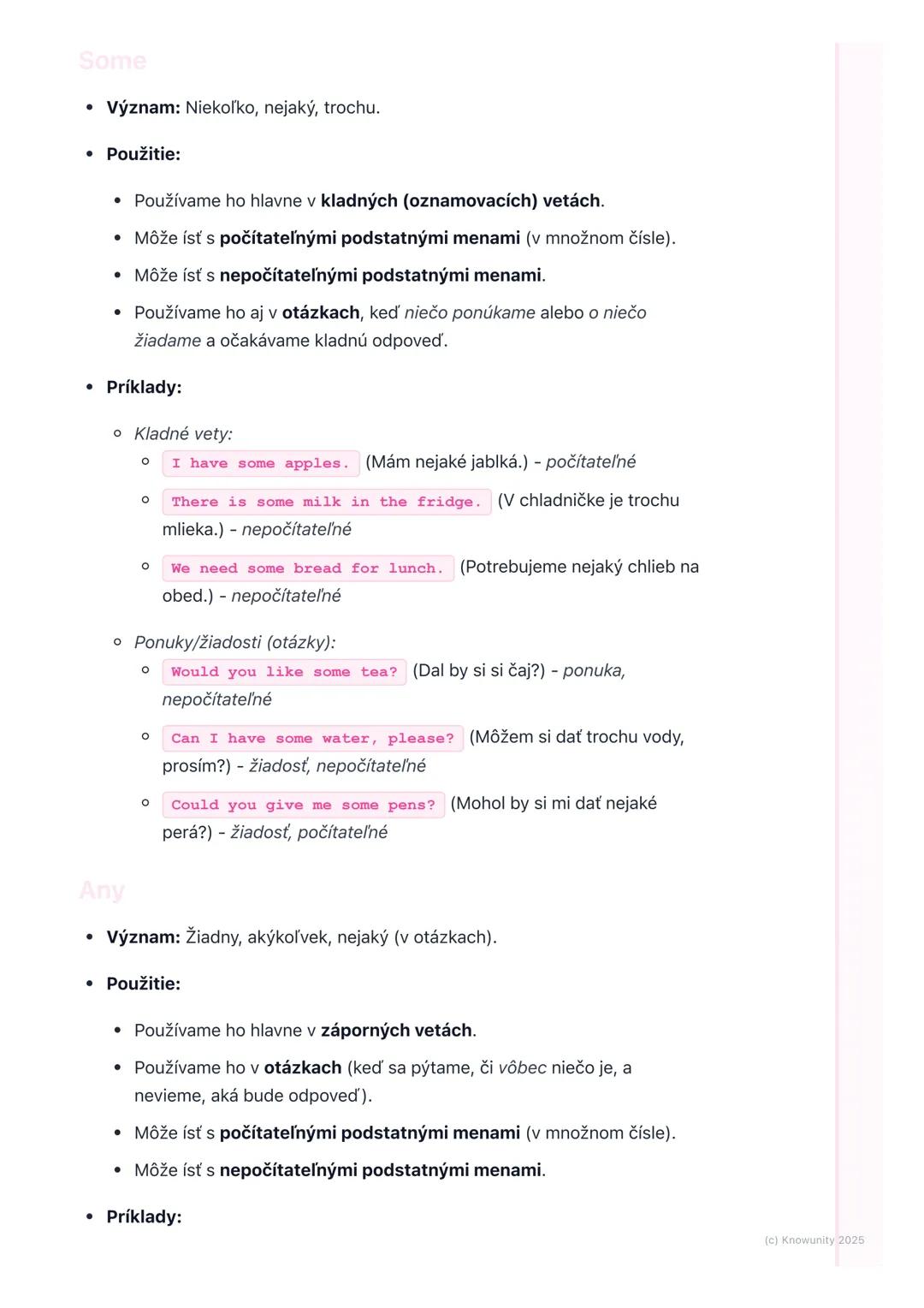 # Gramatika: Some, Any, Much,
# Many, A lot of

1. Prehľad / Úvod

Dnes si zopakujeme slovíčka `some` `any` `much` `many` a `a lot of`.
Tiet
