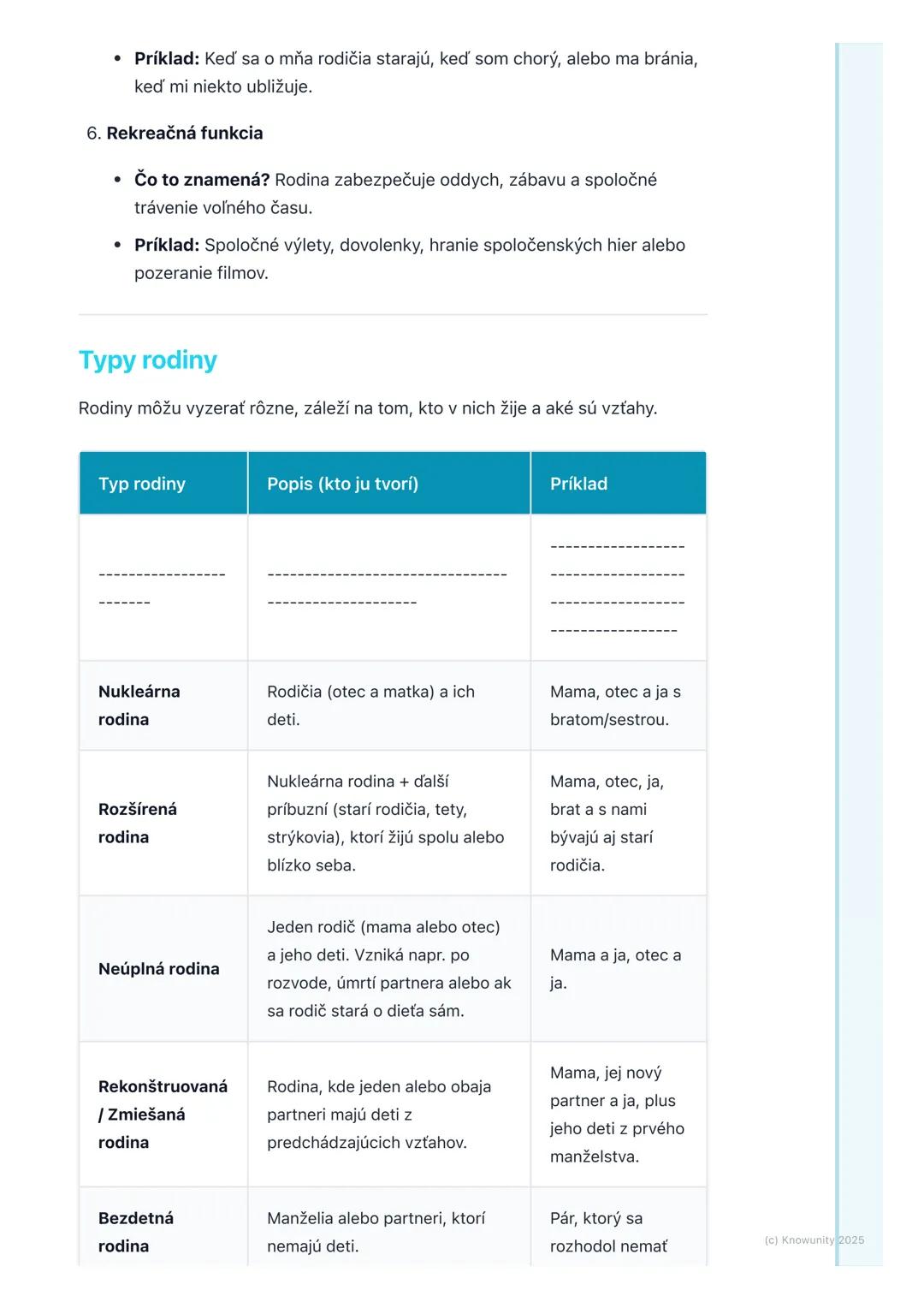 # Funkcie a typy rodiny

## 1. Úvod do rodiny

Rodina je pre každého z nás veľmi dôležitá. Je to taká základná skupina ľudí,
ktorá je prepoj