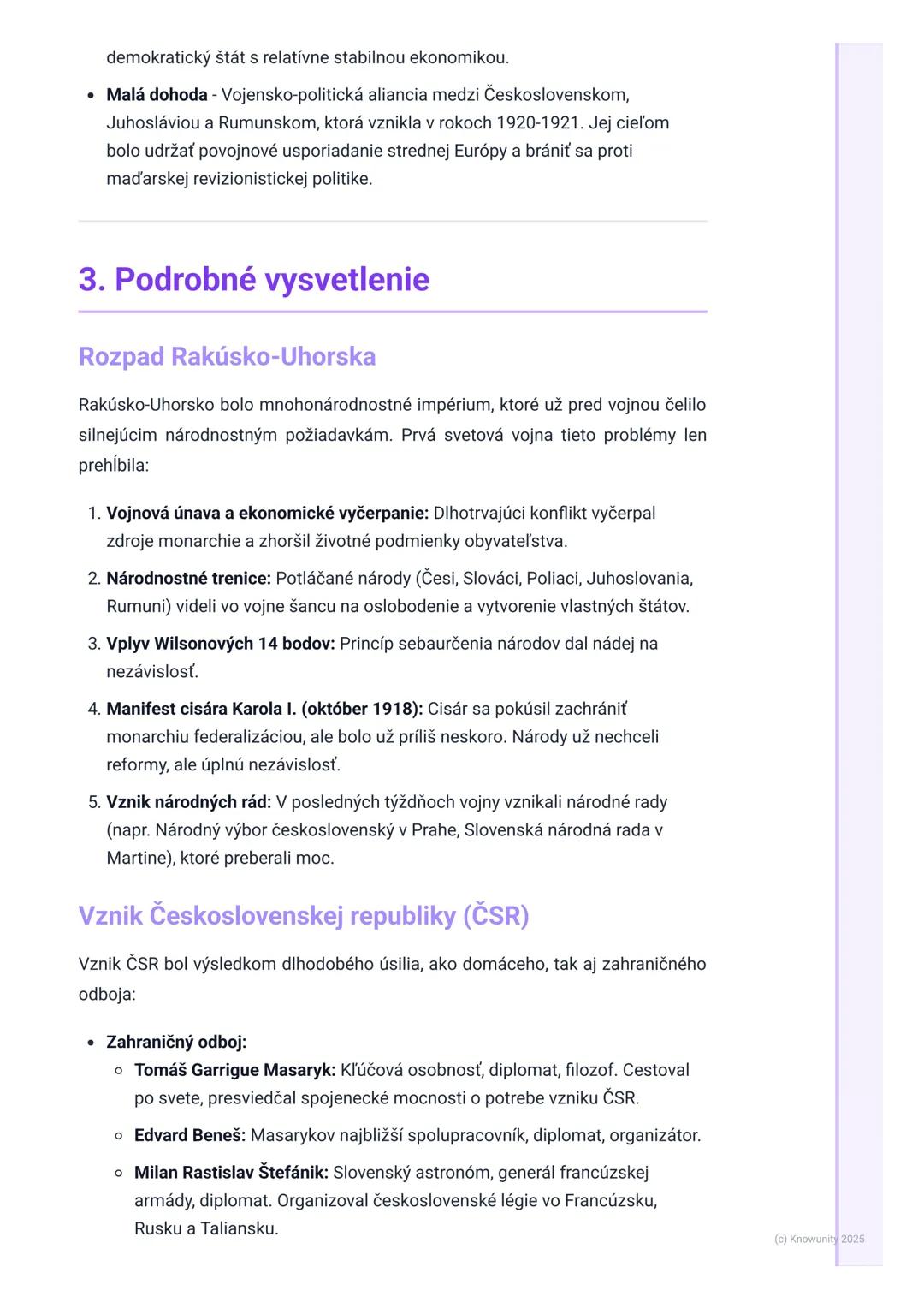 # Vznik nových štátov v strednej
Európe (vrátane ČSR)

1. Prehľad vzniku nových štátov

Po skončení prvej svetovej vojny v roku 1918 sa radi