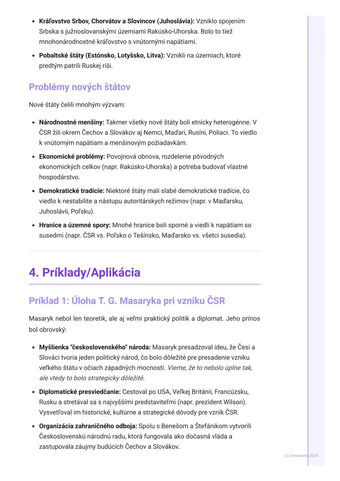 # Vznik nových štátov v strednej
Európe (vrátane ČSR)

1. Prehľad vzniku nových štátov

Po skončení prvej svetovej vojny v roku 1918 sa radi