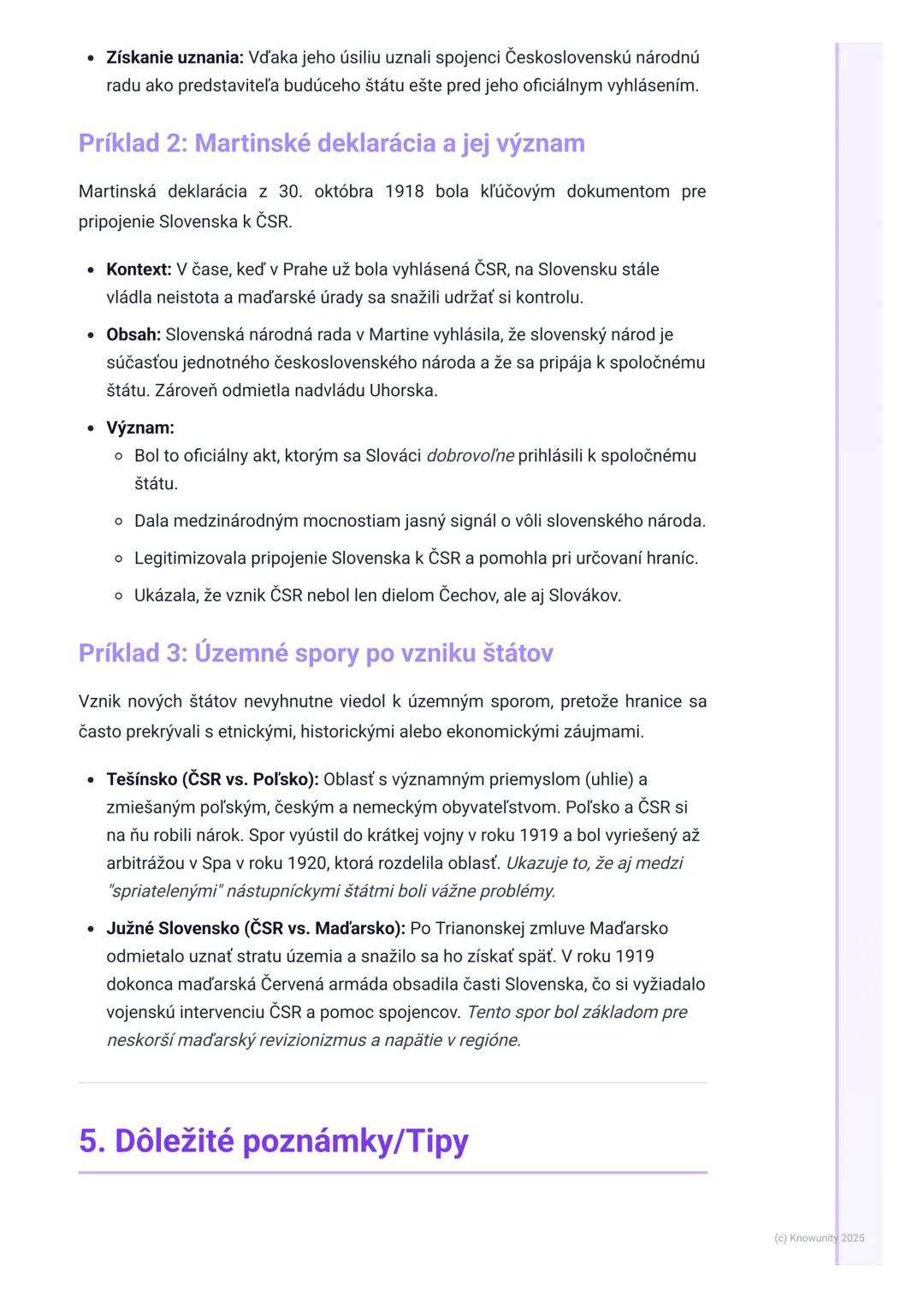 # Vznik nových štátov v strednej
Európe (vrátane ČSR)

1. Prehľad vzniku nových štátov

Po skončení prvej svetovej vojny v roku 1918 sa radi