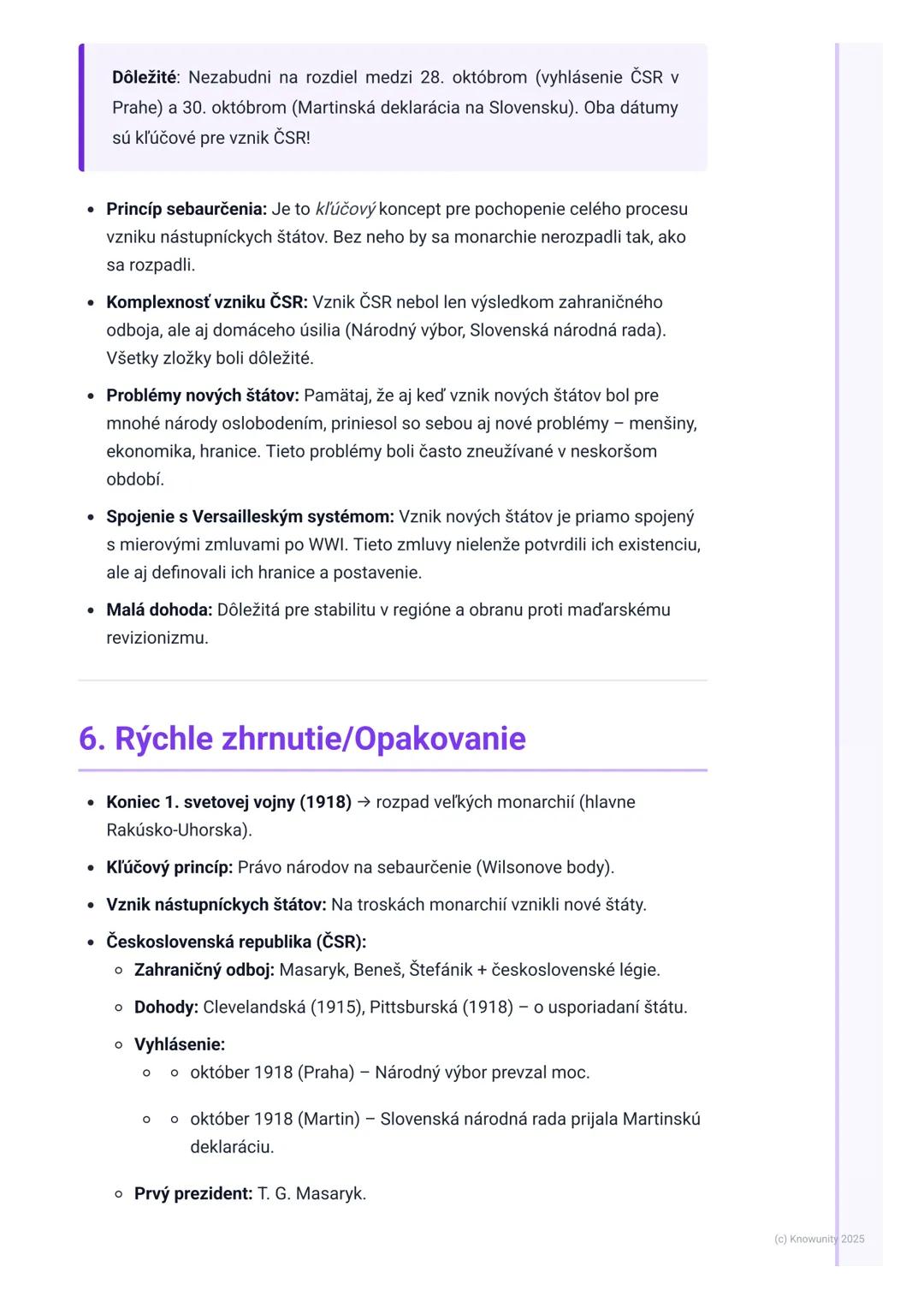 # Vznik nových štátov v strednej
Európe (vrátane ČSR)

1. Prehľad vzniku nových štátov

Po skončení prvej svetovej vojny v roku 1918 sa radi