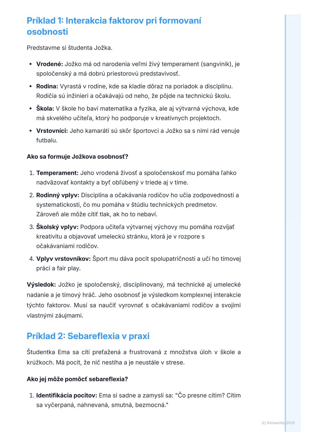 # Osobnosť a jej rozvoj

1. Prehľad / úvod

Táto téma je pre mňa dosť dôležitá, lebo sa týka toho, kto sme a prečo sa
správame tak, ako sa s