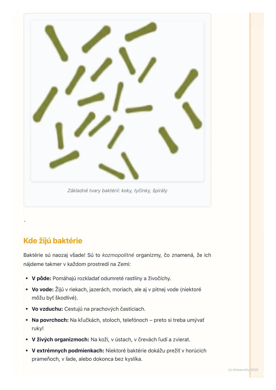 # Baktérie

## 1. Úvod do baktérií

Baktérie sú naozaj zaujímavé a veľmi dôležité živé organizmy, aj keď ich voľným
okom nevidíme. Sú všade 