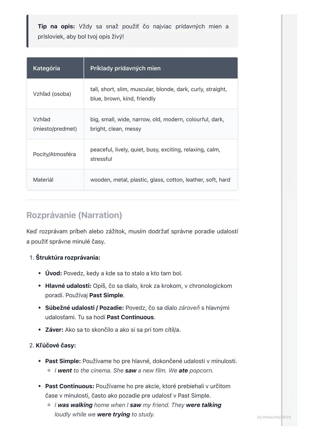 # Opis a rozprávanie
(Description and Narration)

1. Prehľad / Úvod

Takže, opis a rozprávanie sú fakt dôležité veci, keď sa učíme angličtin