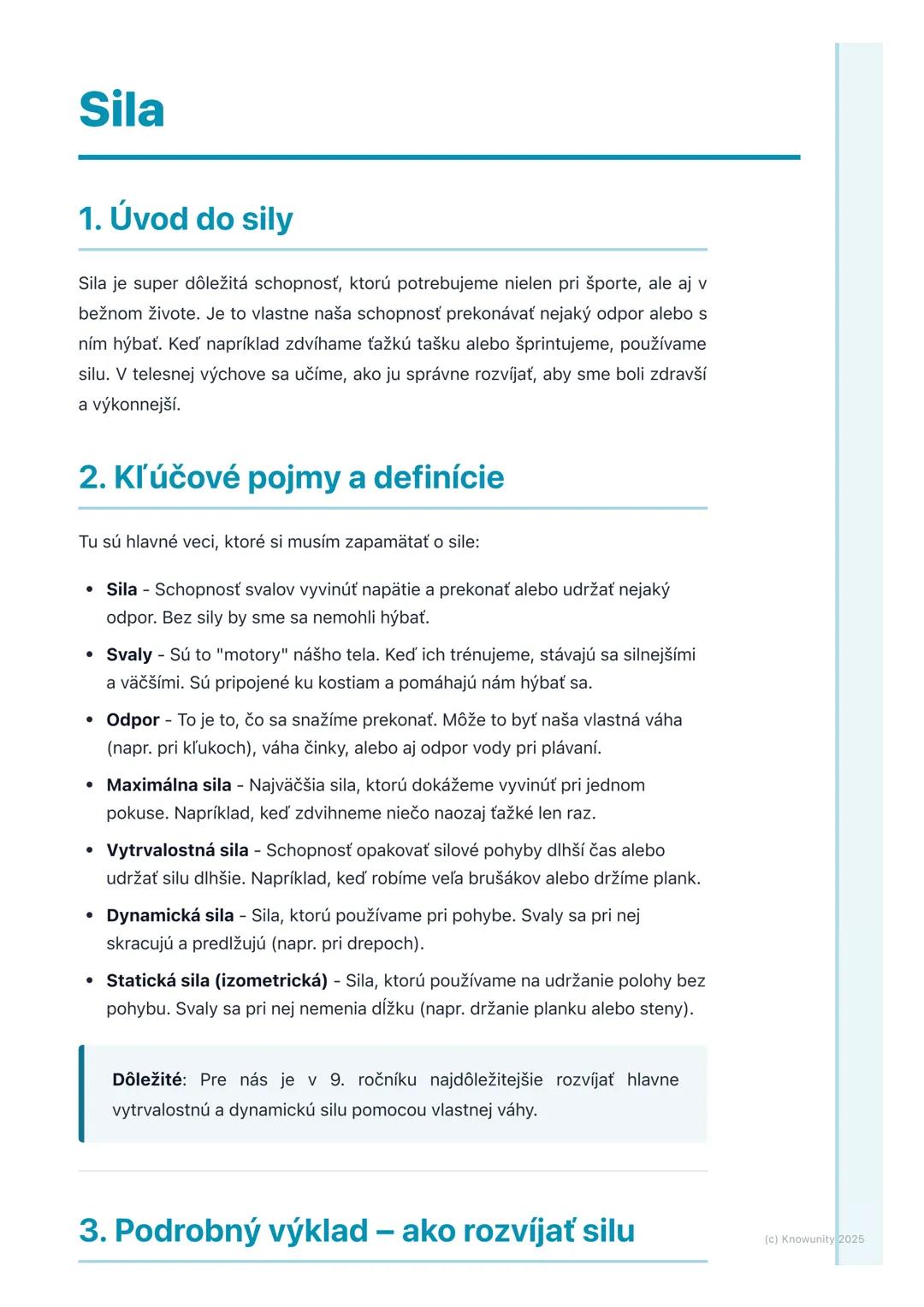 # Sila

1. Úvod do sily

Sila je super dôležitá schopnosť, ktorú potrebujeme nielen pri športe, ale aj v
bežnom živote. Je to vlastne naša s