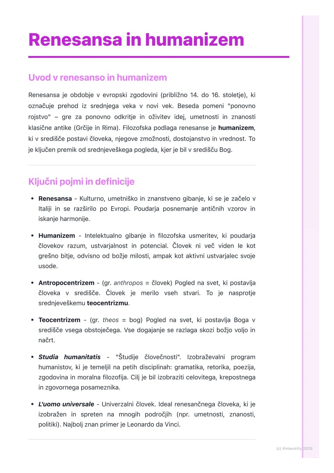 # Renesansa in humanizem

Uvod v renesanso in humanizem

Renesansa je obdobje v evropski zgodovini (približno 14. do 16. stoletje), ki
označ