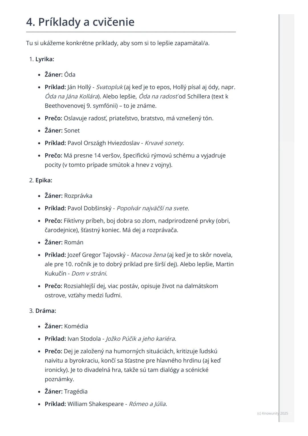 # Literárne druhy a žánre
(opakovanie)

1. Úvod do témy

Dnes si zopakujeme základné delenie literatúry, čo je super dôležité pre
pochopenie