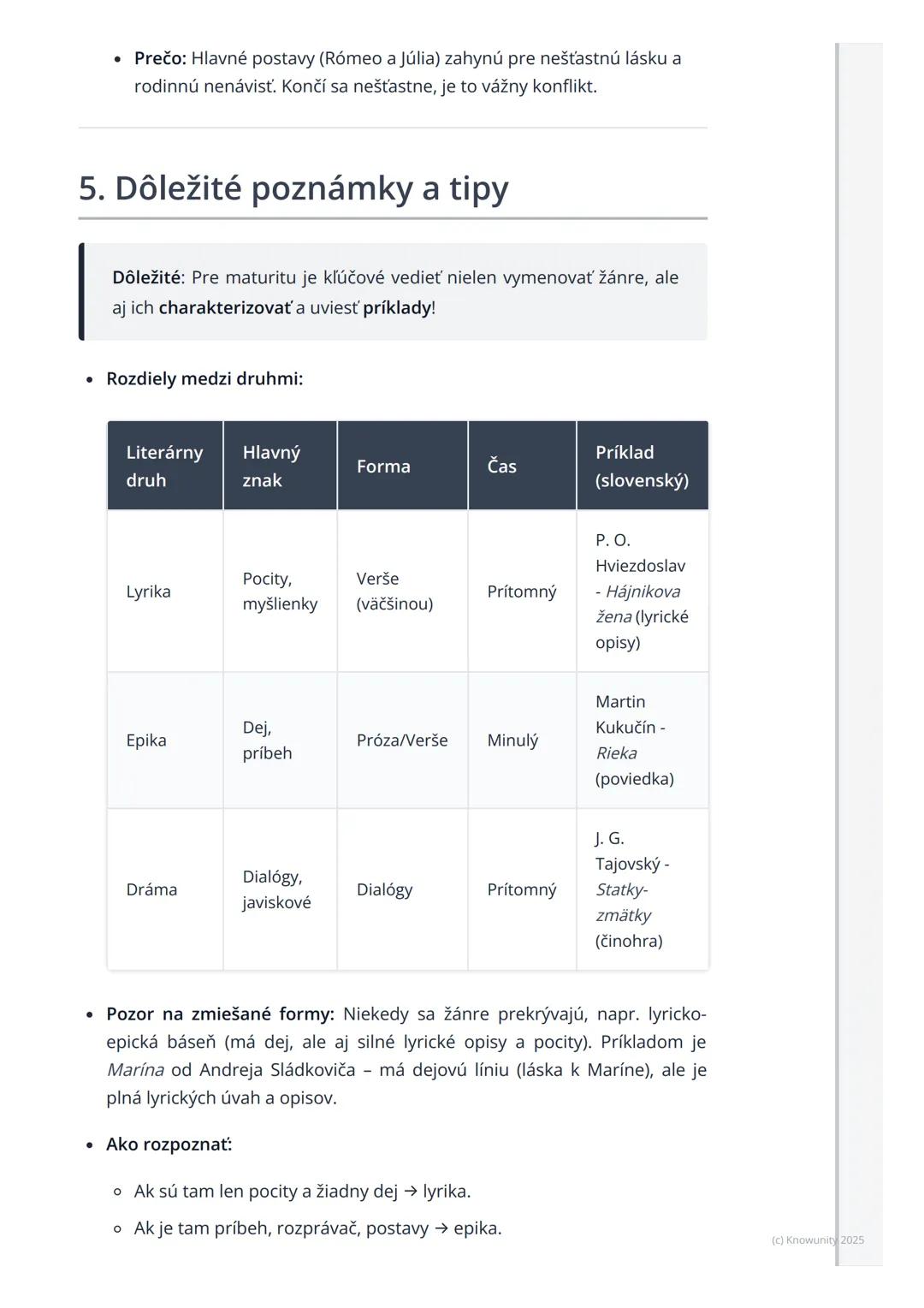 # Literárne druhy a žánre
(opakovanie)

1. Úvod do témy

Dnes si zopakujeme základné delenie literatúry, čo je super dôležité pre
pochopenie