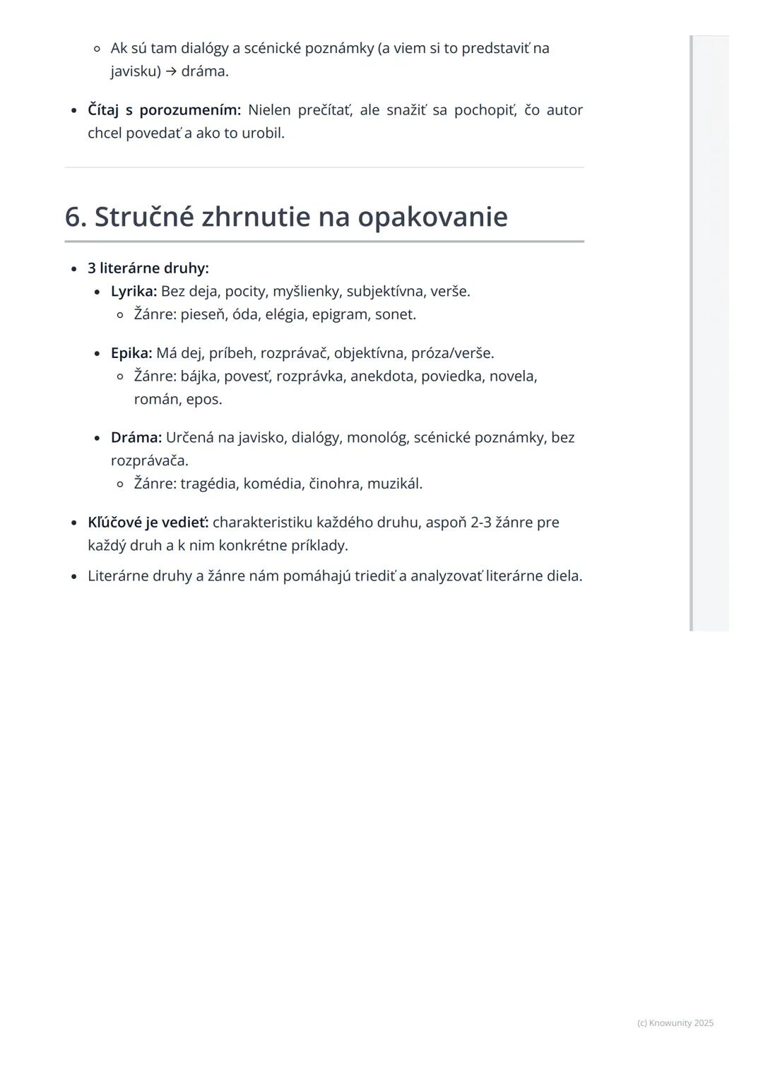 # Literárne druhy a žánre
(opakovanie)

1. Úvod do témy

Dnes si zopakujeme základné delenie literatúry, čo je super dôležité pre
pochopenie