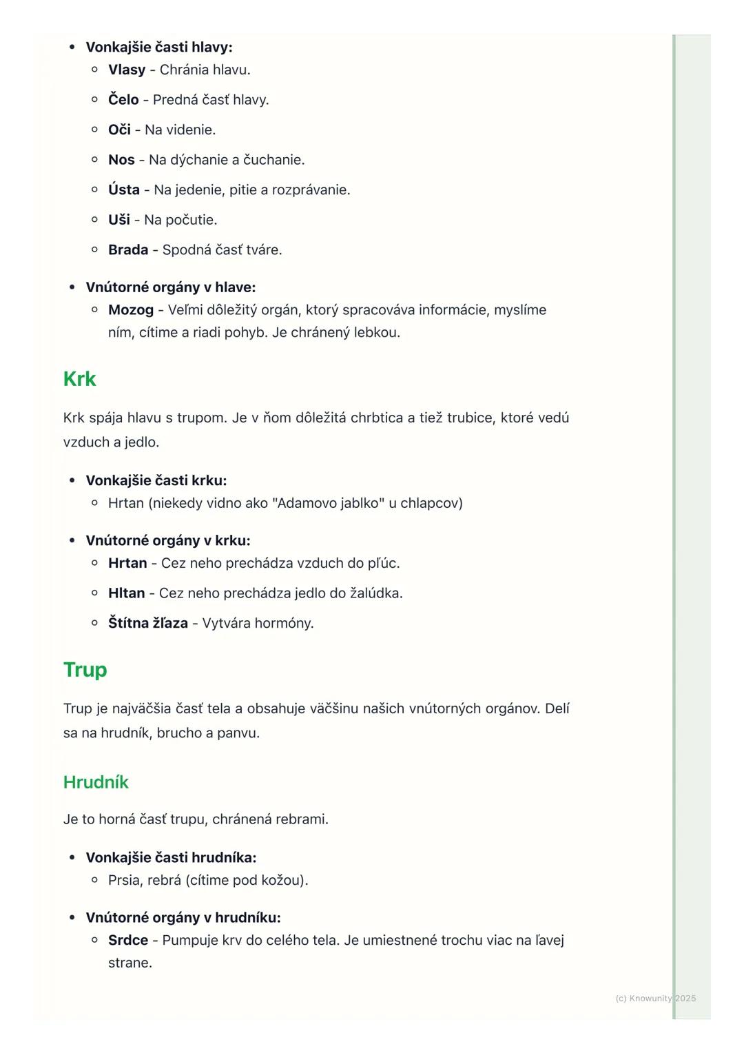 # Základné časti ľudského tela

## 1. Úvod do témy

Dnes sa budeme učiť o základných častiach nášho tela. Je dôležité vedieť, ako
sa volajú 