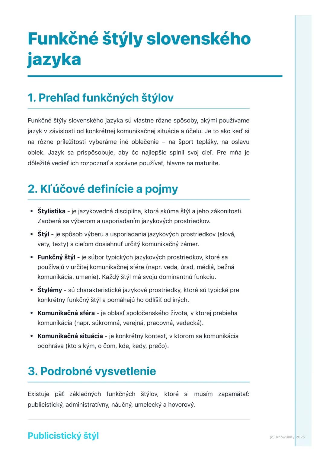 # Funkčné štýly slovenského
jazyka

1. Prehľad funkčných štýlov

Funkčné štýly slovenského jazyka sú vlastne rôzne spôsoby, akými používame
