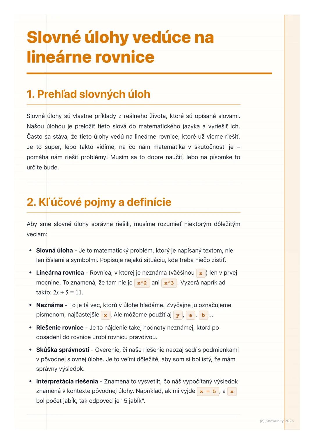 Riešenie Slovných Úloh Pomocou Lineárnych Rovníc