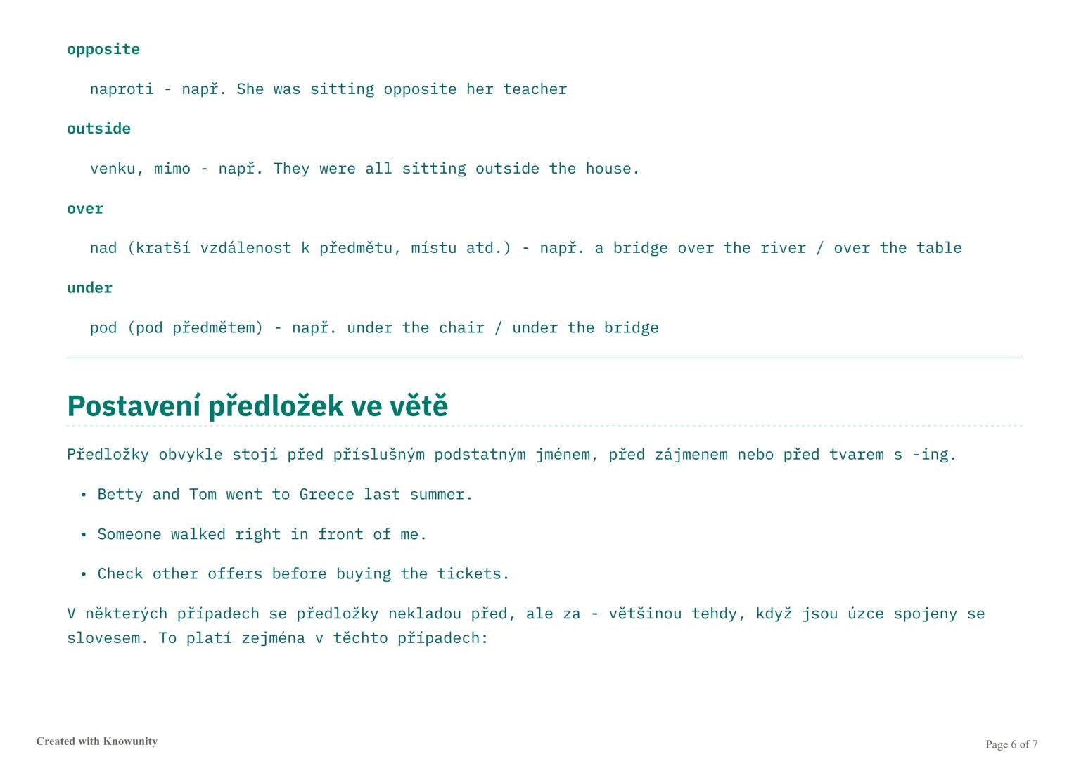 # Předložky v angličtině

Podrobné vysvětlení anglických předložek, jejich použití a umístění ve větách.

## Co jsou předložky?

Předložky (