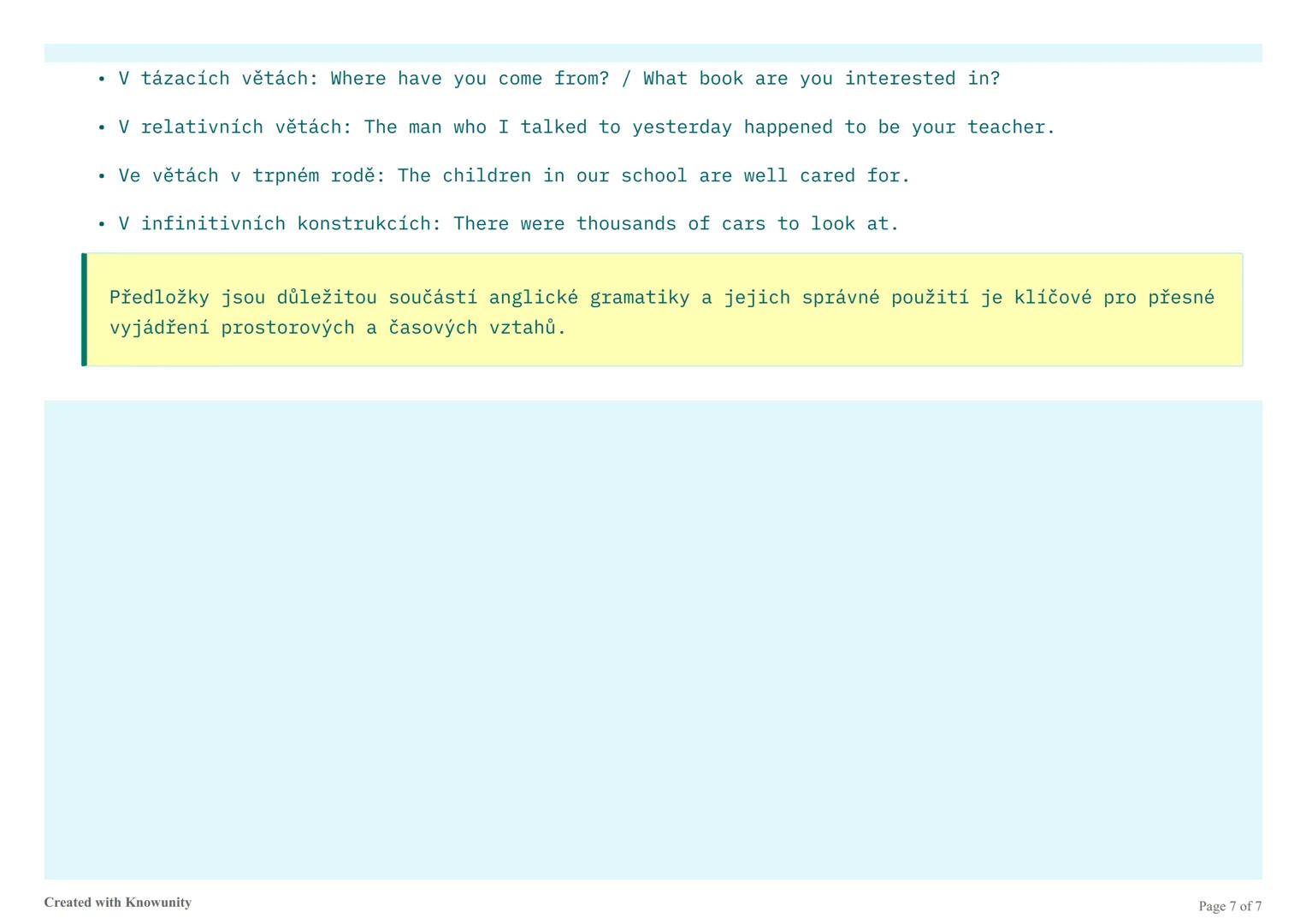 # Předložky v angličtině

Podrobné vysvětlení anglických předložek, jejich použití a umístění ve větách.

## Co jsou předložky?

Předložky (