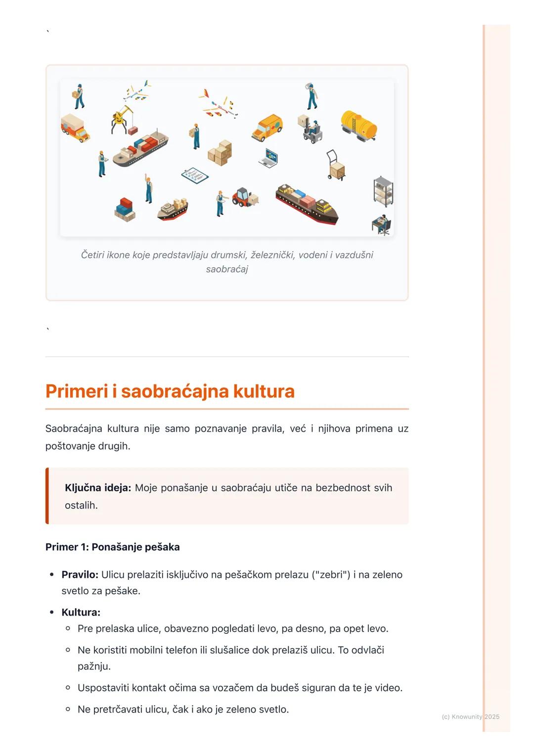 # Vrste saobraćaja i
saobraćajna kultura

## Uvod u saobraćaj

Saobraćaj je organizovano kretanje transportnih sredstava, ljudi i robe sa
je