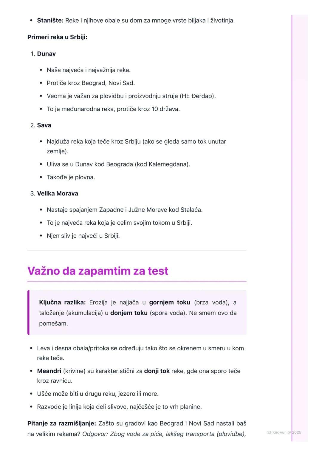 # Reke

## Šta su reke?

Reke su tekuće vode na kopnu. One teku od višeg ka nižem delu terena, uvek
prateći nagib. Voda u rekama potiče od k