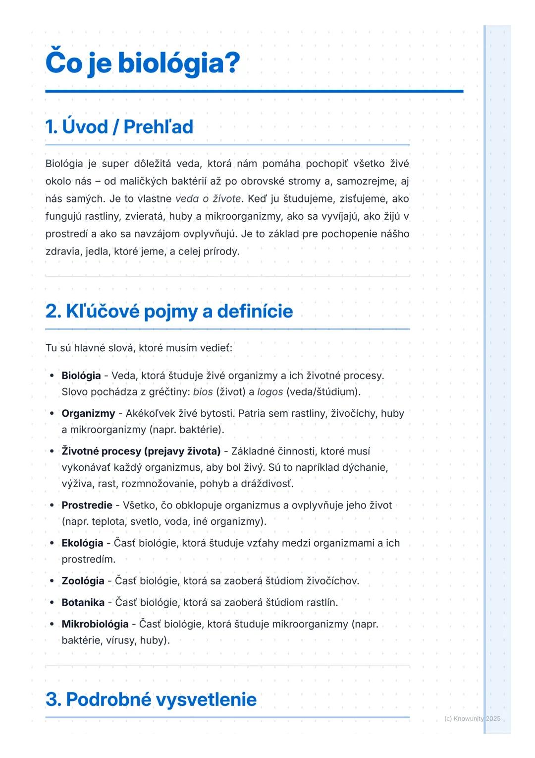 # Čo je biológia?

1. Úvod / Prehl'ad

Biológia je super dôležitá veda, ktorá nám pomáha pochopiť všetko živé
okolo nás od maličkých baktéri
