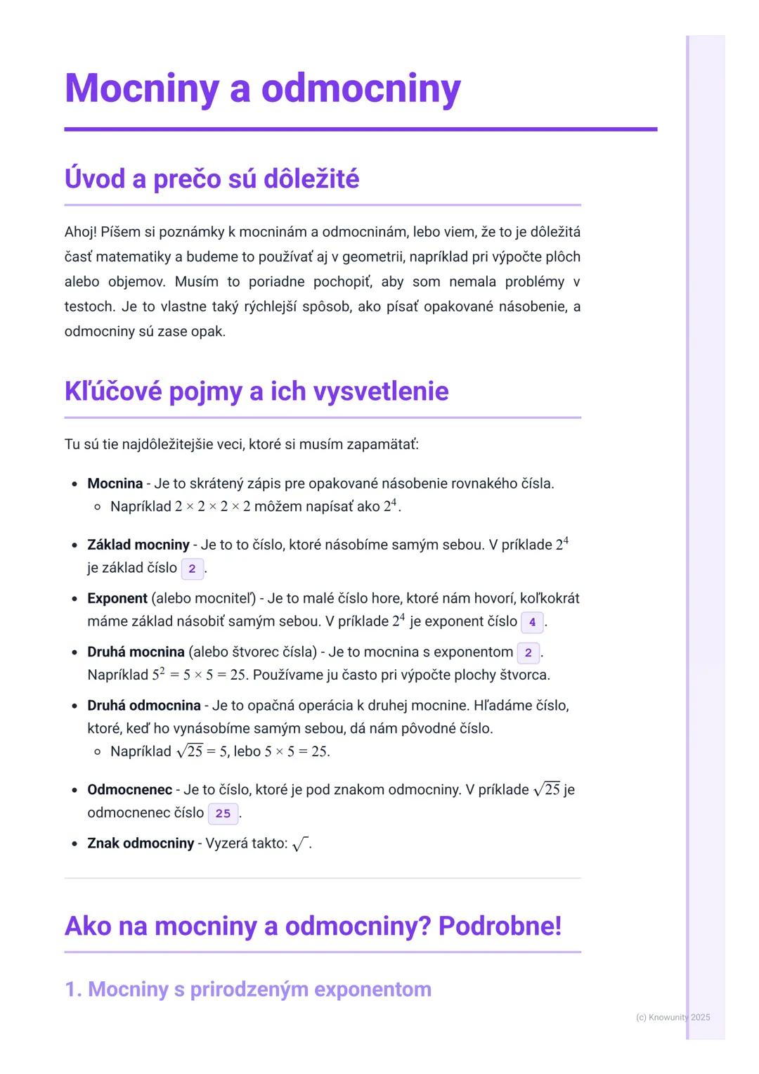 Základy mocnín a odmocnín na pochopenie