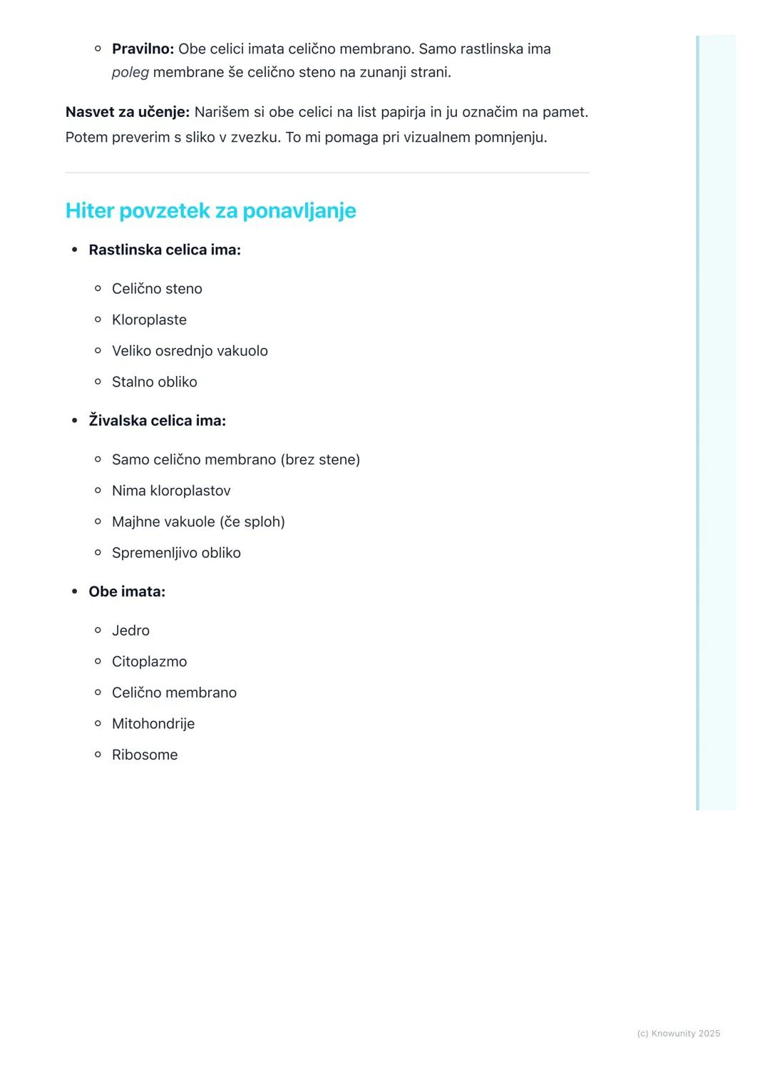 # Rastlinska in živalska celica

## Uvod v primerjavo celic

Vse živali in rastline so zgrajene iz celic. Celica je osnovna enota življenja.