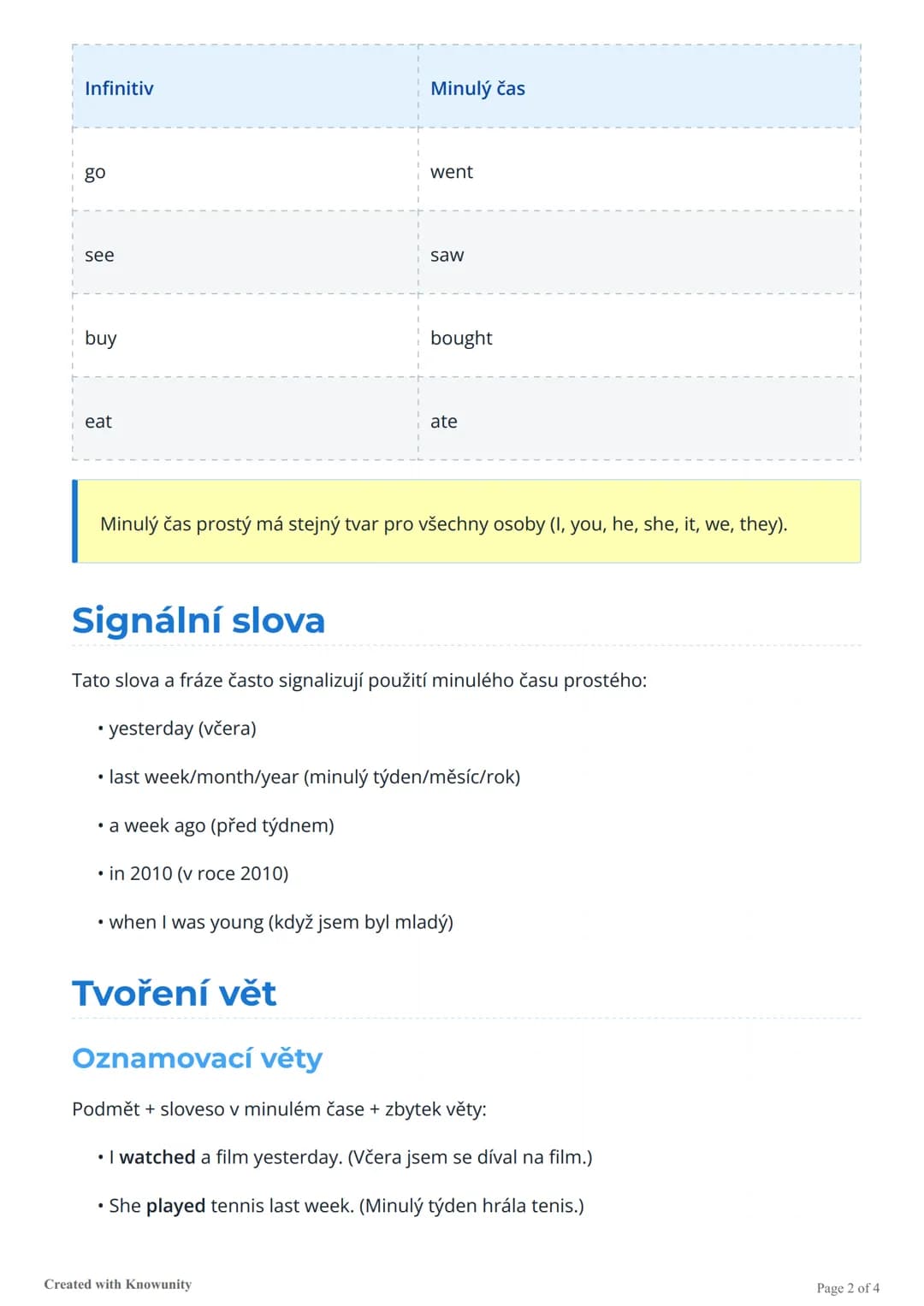 # Angličtina - minulý čas prostý
(simple past)

Přehled minulého času prostého v angličtině, jeho použití a tvoření.

# Minulý čas prostý (s